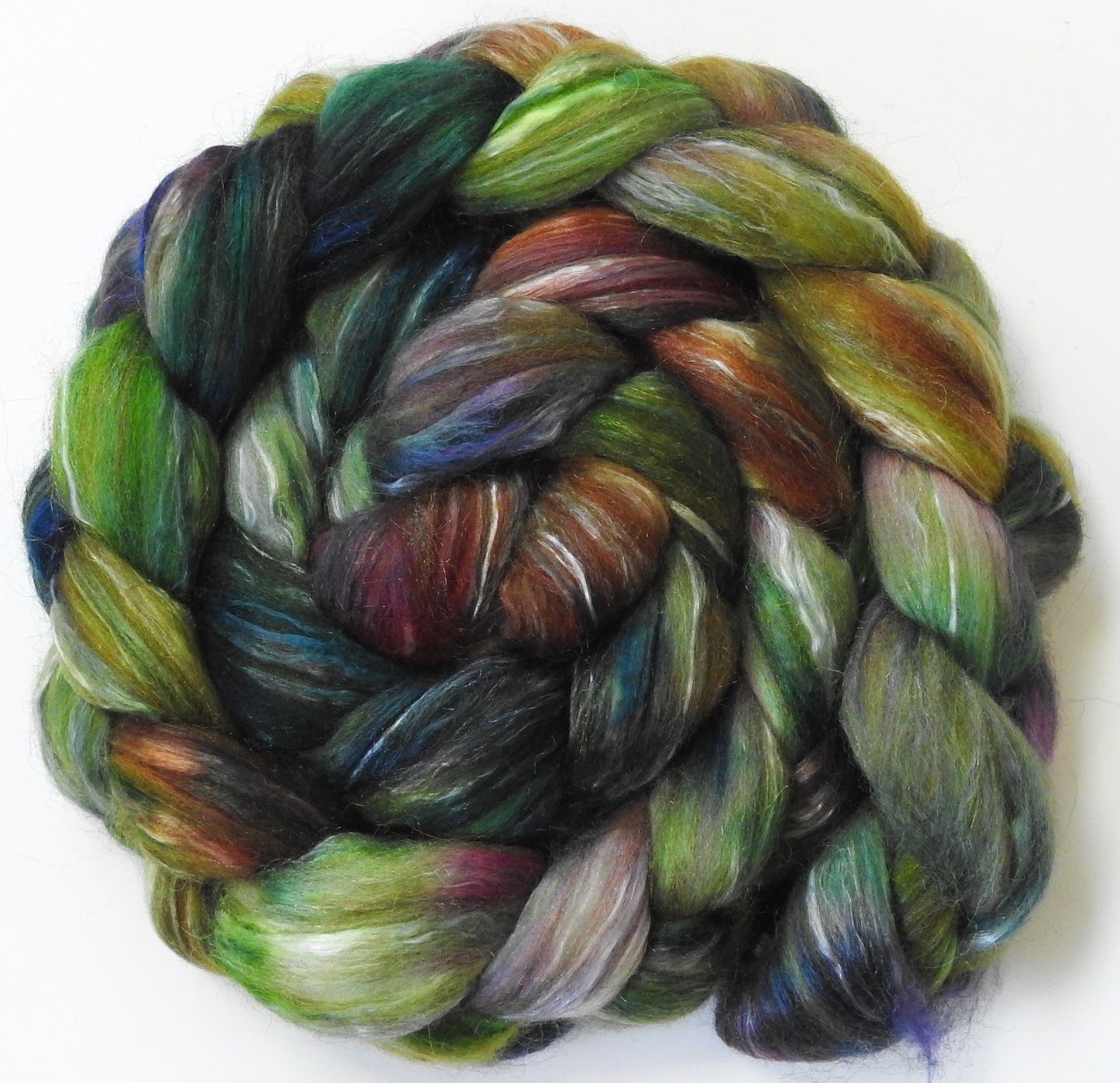 Magic Beans (5.8 oz.) -Fusion Series -Batt in a Braid #31- Polwarth/ Mulberry Silk / Baby Alpaca / Rainbow Firestar/ Tencel( 40/25/15/10/10)