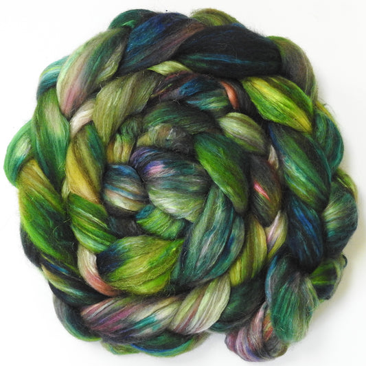 Magic Beans (5.6 oz) -Fusion Series- Batt in a Braid #7 - Polwarth/ Manx / Mulberry silk/ Firestar (30/30/30/10)