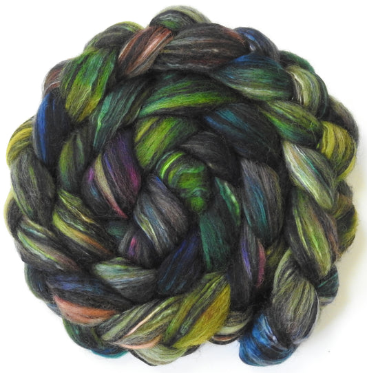 Magic Beans (5.4 oz) Batt in a Braid #55- Shetland/ Mulberry Silk/ Black Bamboo (50/25/25)