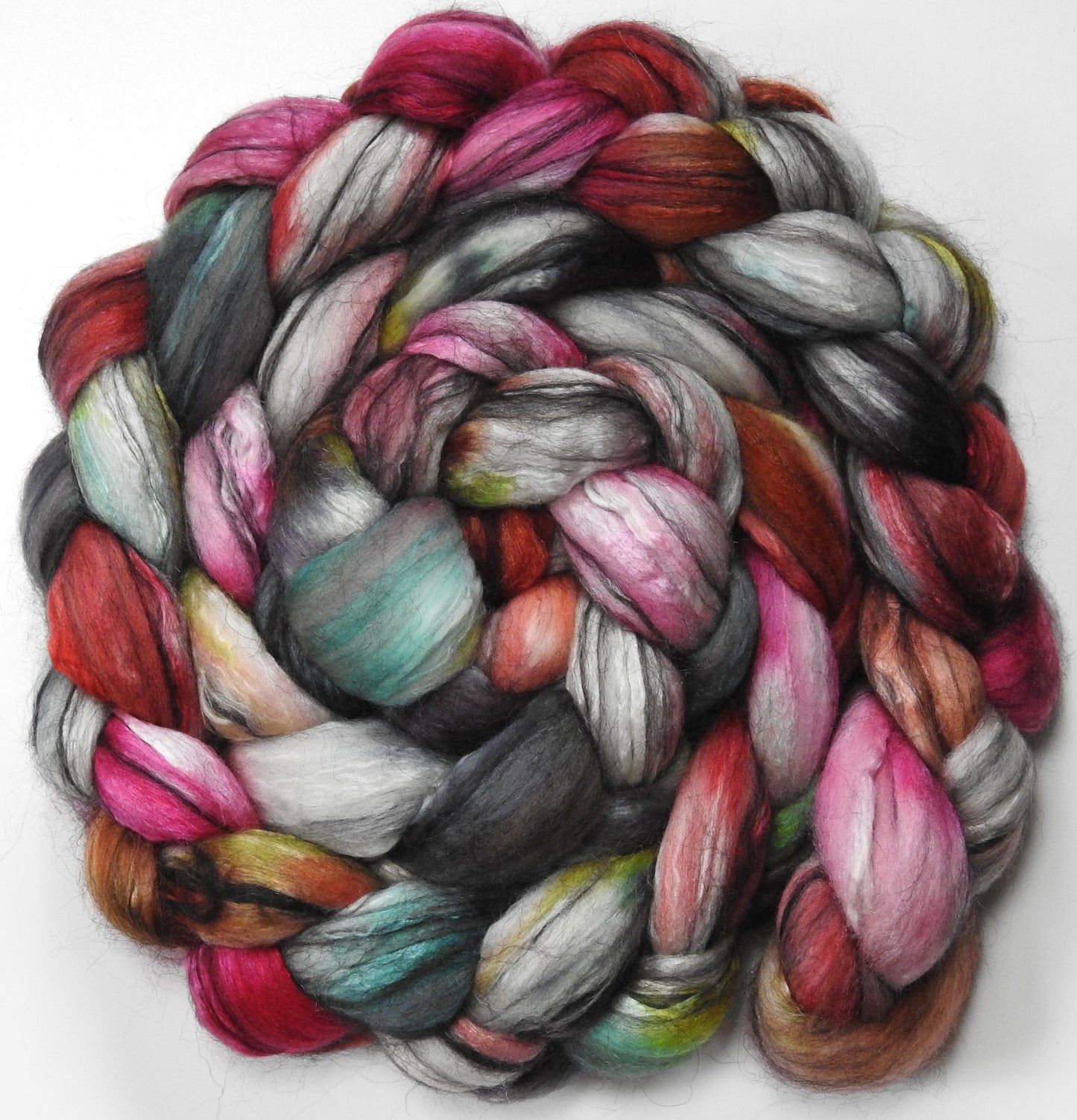 Caution to the Wind (5.6 oz.) - Batt in a Braid #9 - Superfine Merino/ Mulberry Silk / Black Alpaca (50/40/10)
