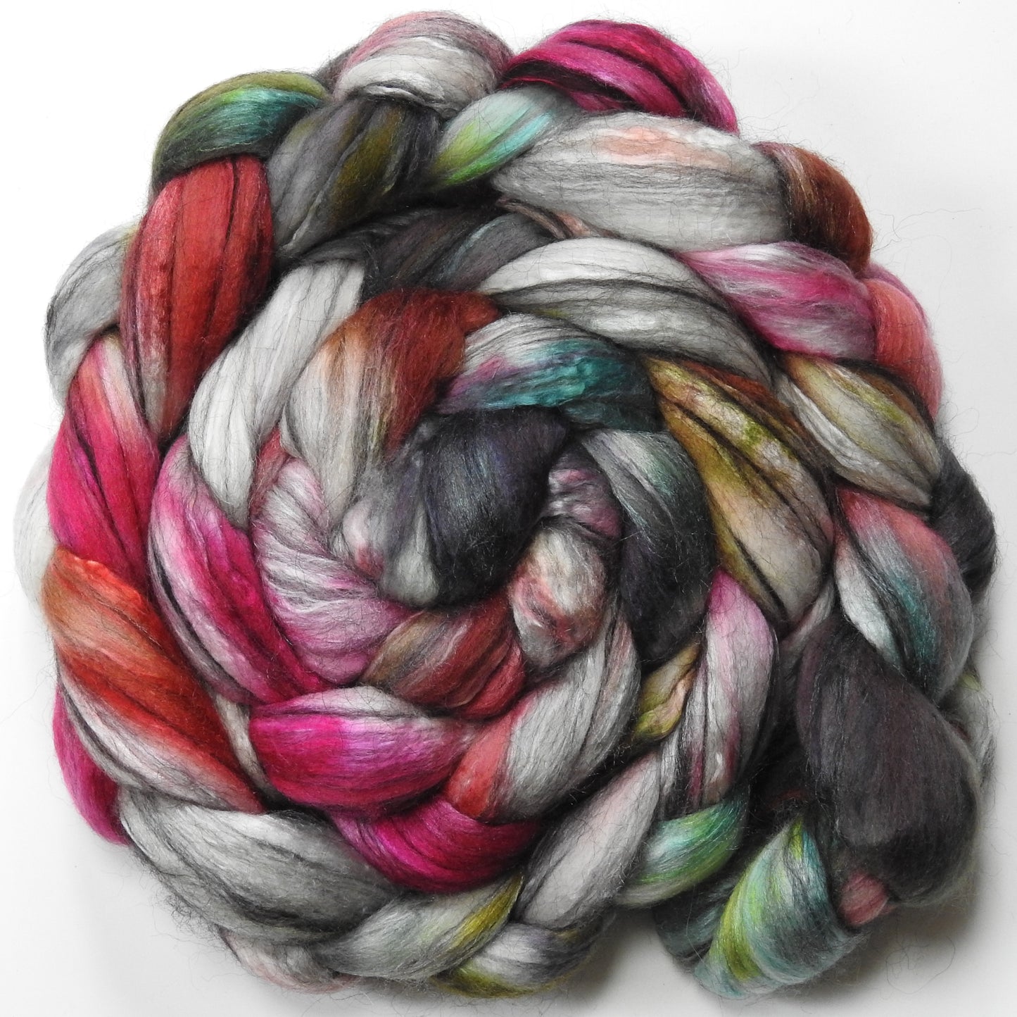 Caution to the Wind (5.6 oz.) - Batt in a Braid #9 - Superfine Merino/ Mulberry Silk / Black Alpaca (50/40/10)