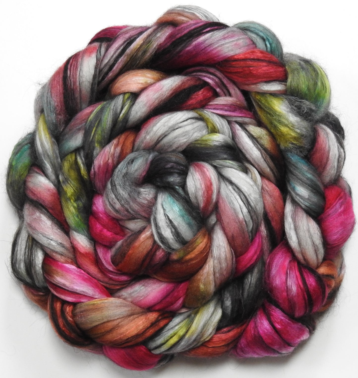 Caution to the Wind (5.6 oz.) - Batt in a Braid #9 - Superfine Merino/ Mulberry Silk / Black Alpaca (50/40/10)