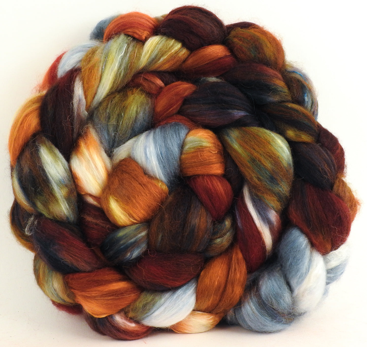 Nuts & Berries (5.6 oz )- Batt in a Braid #5- Merino/ Camel/ silk/ faux cashmere/ firestar (25/25/25/12/12)