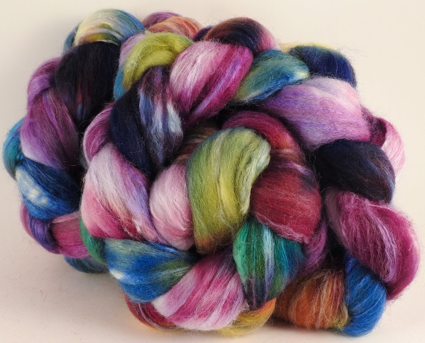 Batt in a Braid #44- Rhapsody (5.4 oz) - Southdown/Tussah Silk/Kid Mohair (65/25/10) - Inglenook Fibers