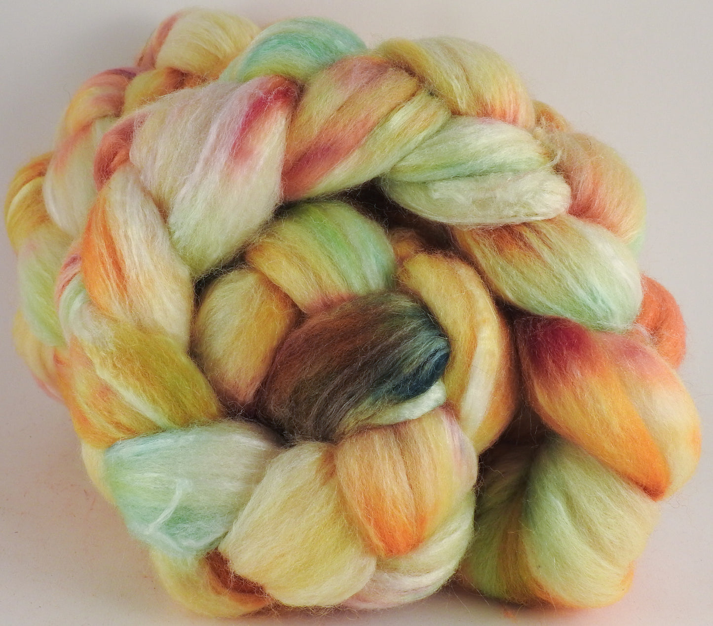 Batt in a Braid #44- Sundance (5.3 oz) - Southdown/Tussah Silk/Kid Mohair (65/25/10) - Inglenook Fibers