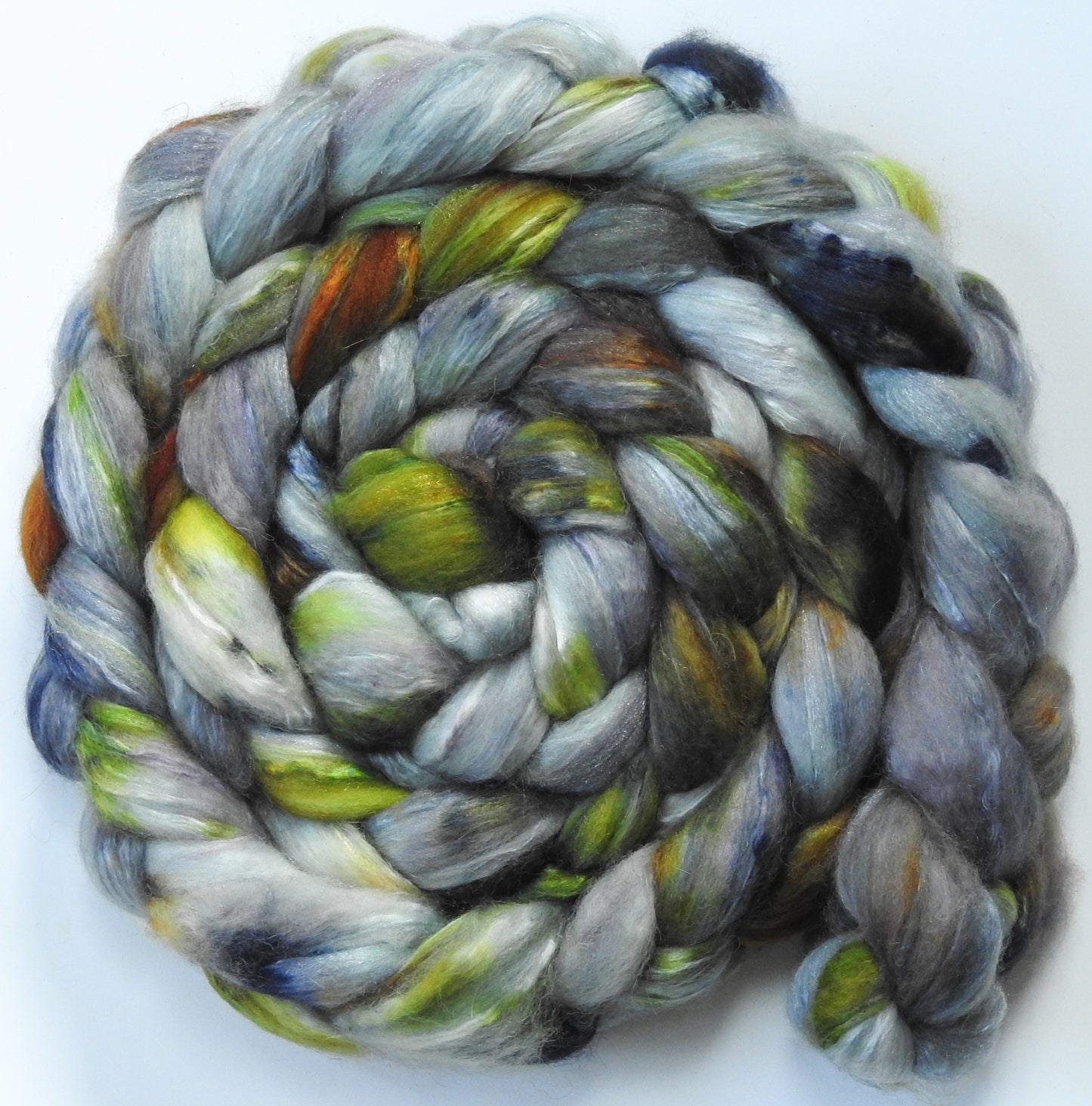 Lichenology (5.6 oz) - Batt in a Braid #5 - Merino/ Camel/ silk/ faux cashmere/ firestar (25/25/25/12/12)