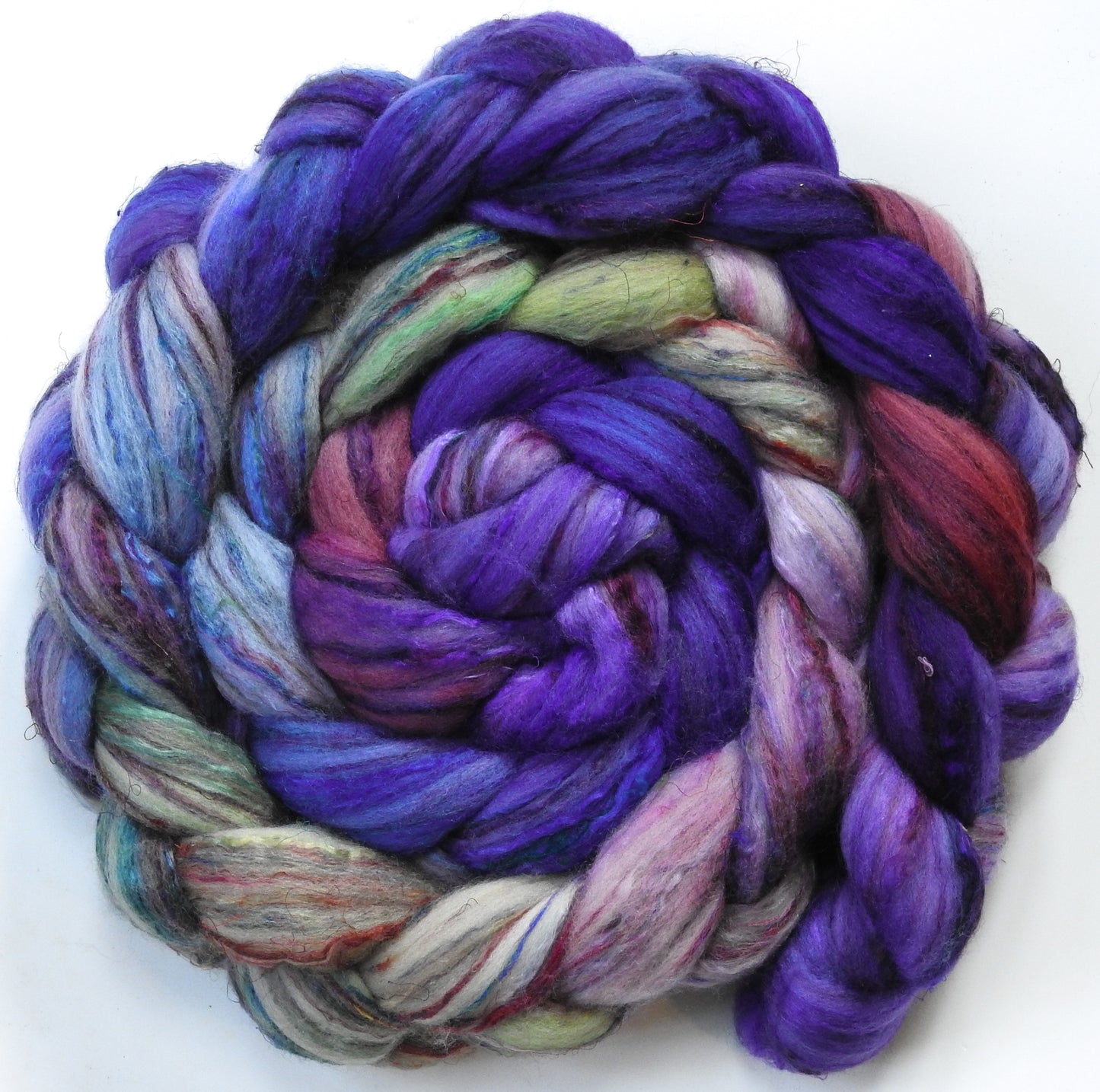 Fairy Wings (5.6 oz.)- Batt in a Braid #39 - Falkland Merino/ Mulberry Silk / Sari Silk (50/25/25)