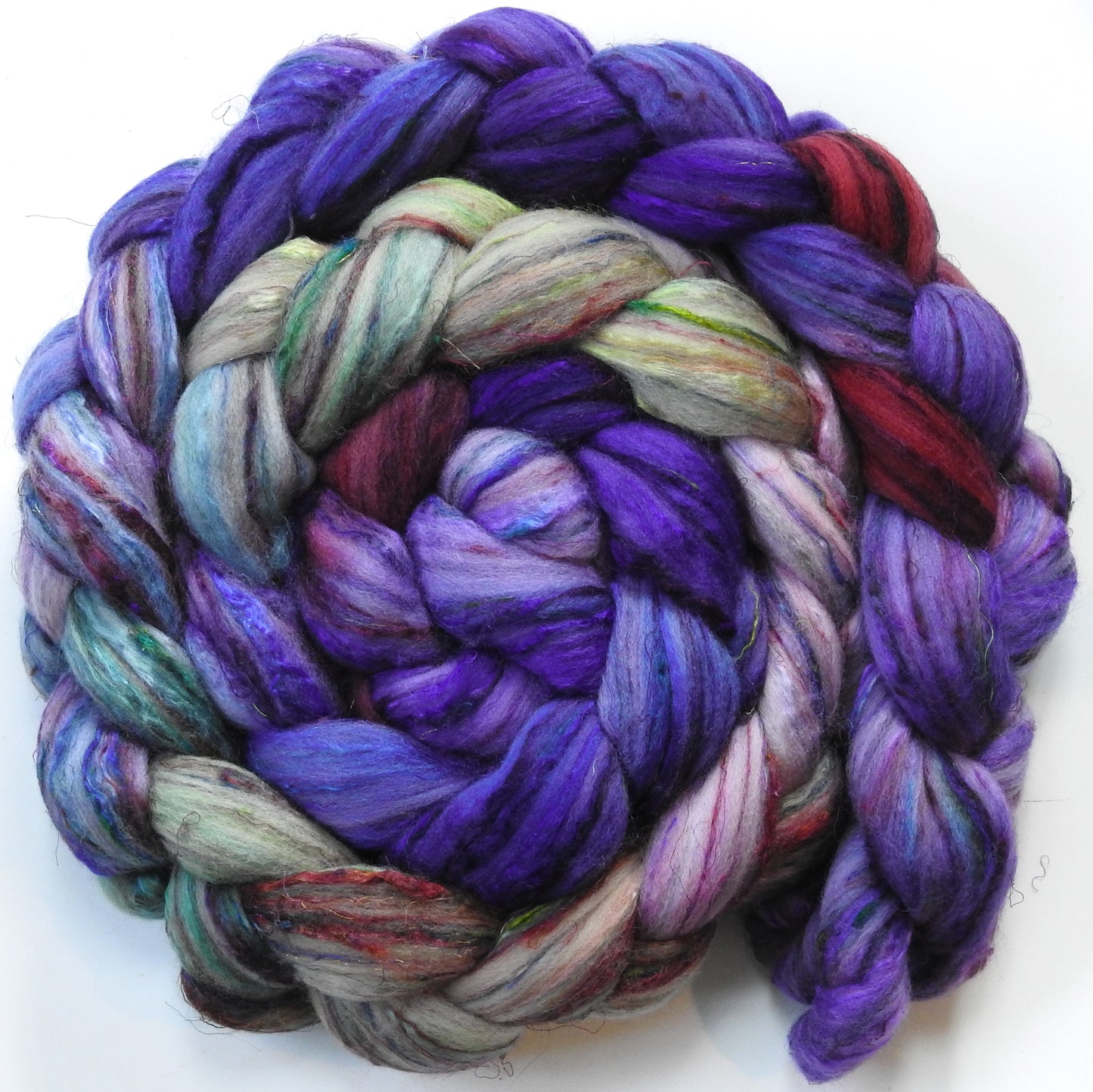 Fairy Wings (5.6 oz.)- Batt in a Braid #39 - Falkland Merino/ Mulberry Silk / Sari Silk (50/25/25)