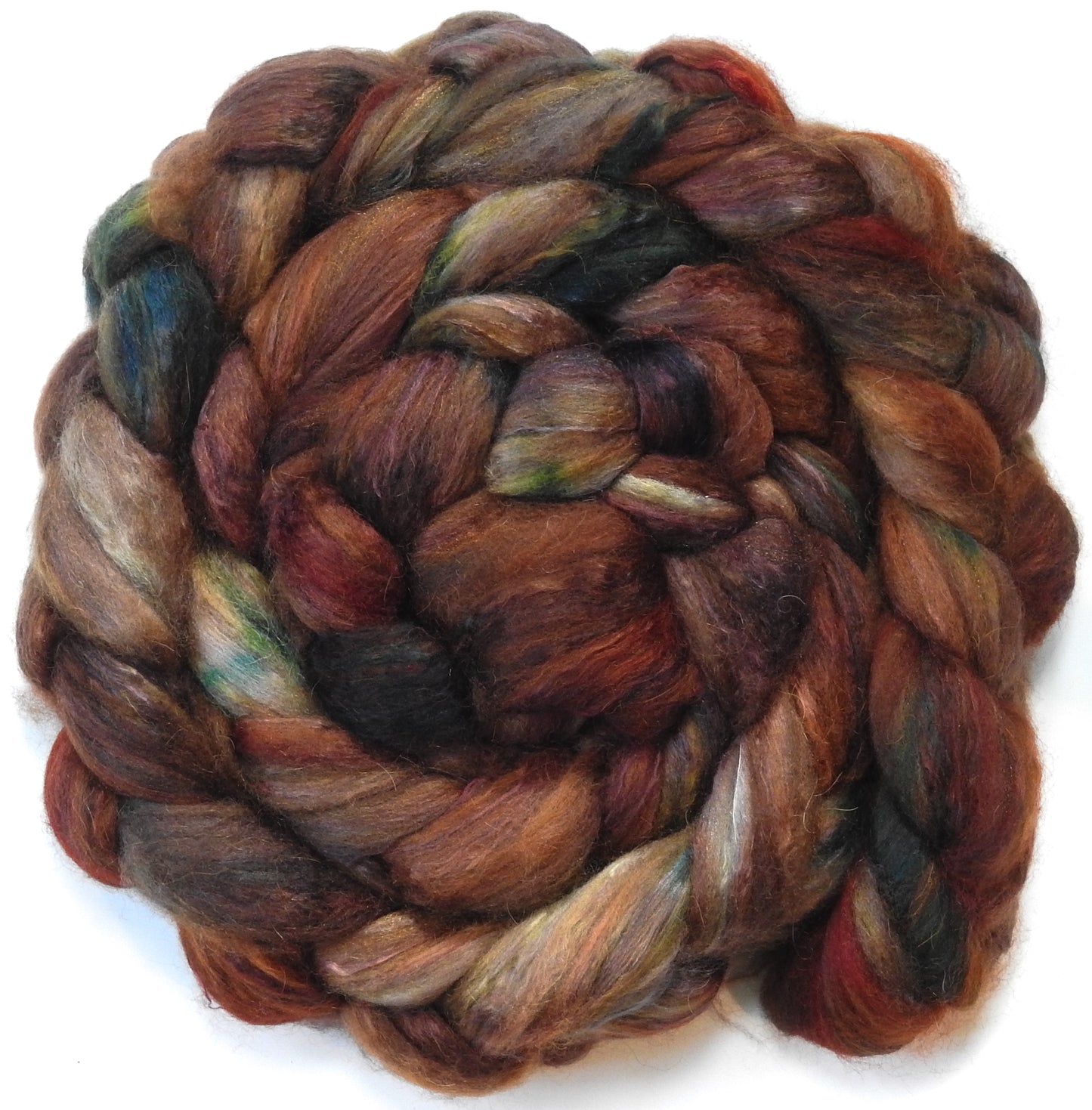 Pinecone (5.6 oz) - Batt in a Braid #5 - Merino/ Camel/ silk/ faux cashmere/ firestar (25/25/25/12/12)