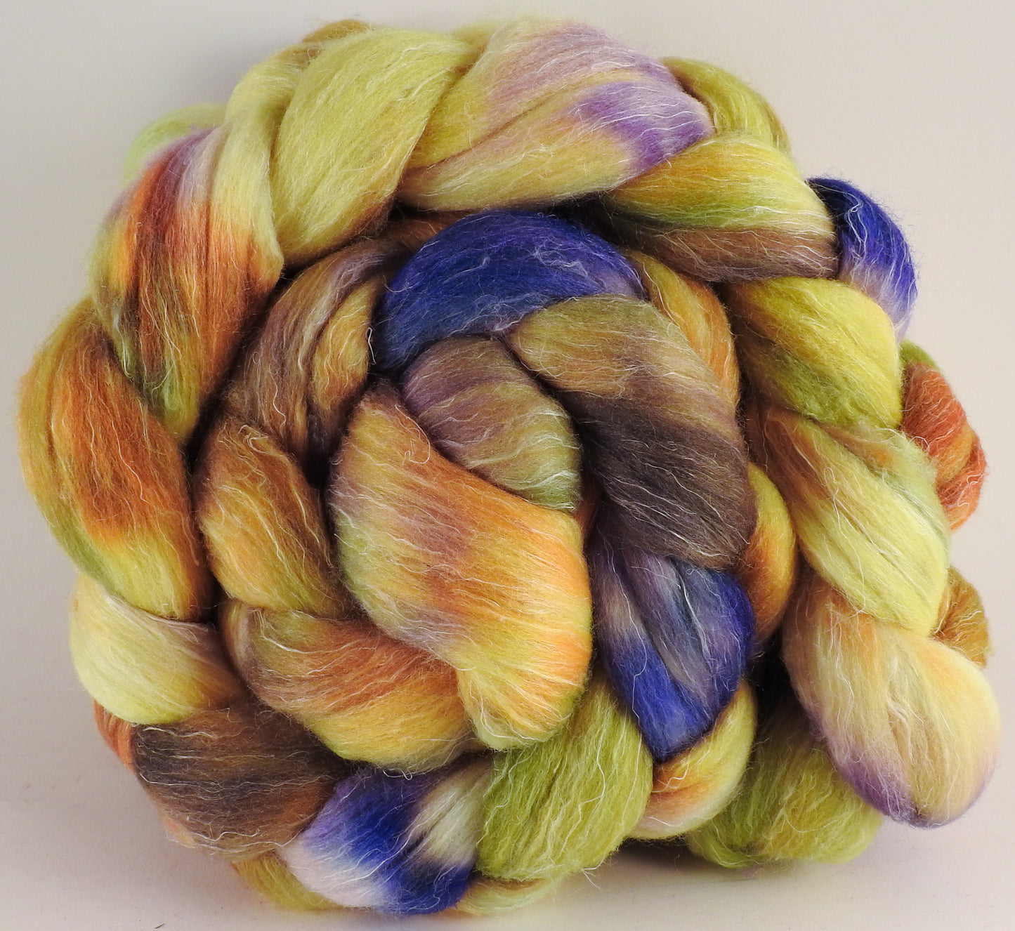 Batt in a Braid #29 - Field of Sunflowers (5.1 oz.) Rambouillet / Tussah / Flax (40/40/20) - Inglenook Fibers