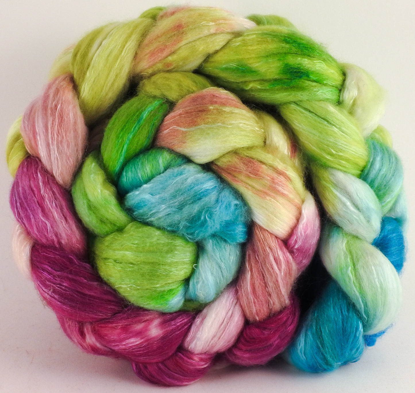 Batt in a Braid #5 - Luna Moth - Merino/ Camel/ silk/ faux cashmere/ firestar (25/25/25/12/12) - Inglenook Fibers