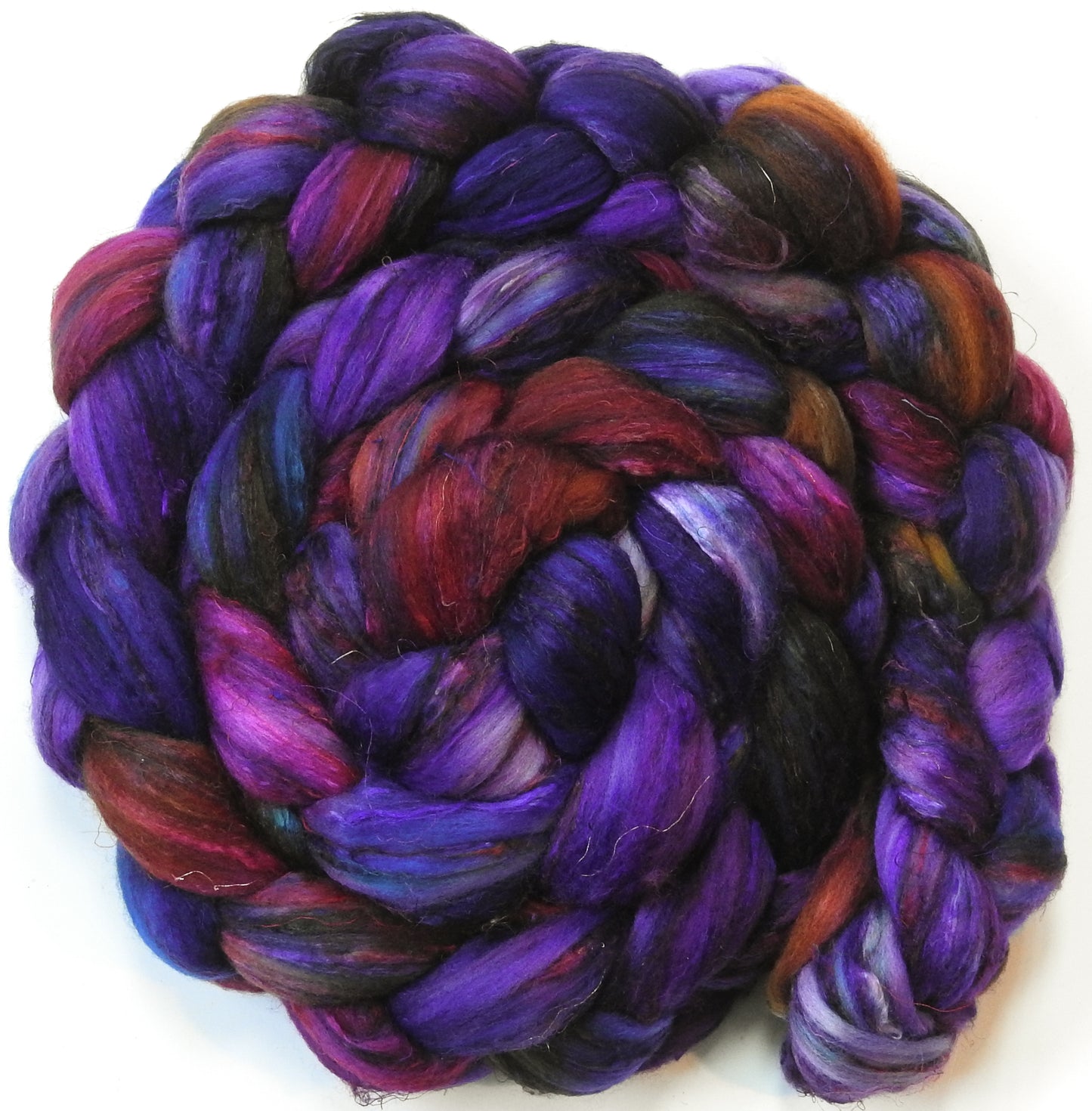 Esther (5.9 oz) Batt in a Braid #39  - Falkland Merino/ Mulberry Silk / Sari Silk (50/25/25)