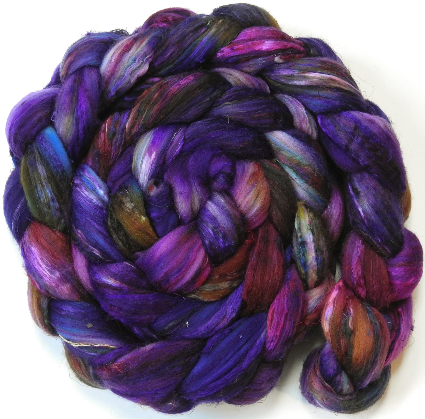 Esther (5.9 oz) Batt in a Braid #39  - Falkland Merino/ Mulberry Silk / Sari Silk (50/25/25)