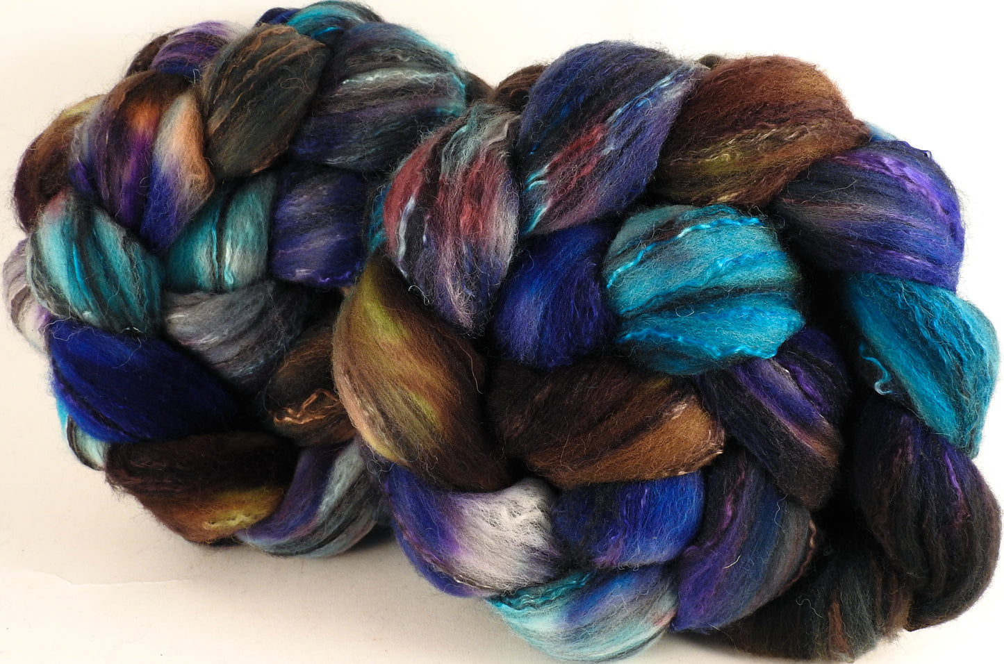 Batt in a Braid #30- Graffiti (5.3 oz.) - Charollais/ Rambouillet / Black tussah /Mulberry silk (40/40/10/10) - Inglenook Fibers