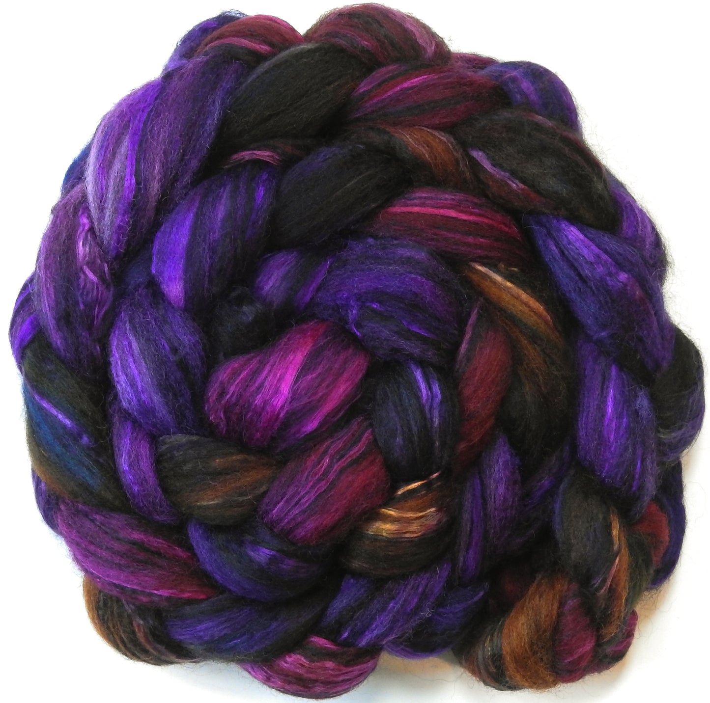 Esther (5.4 oz) Batt in a Braid #55- Shetland/ Mulberry Silk/ Black Bamboo (50/25/25)