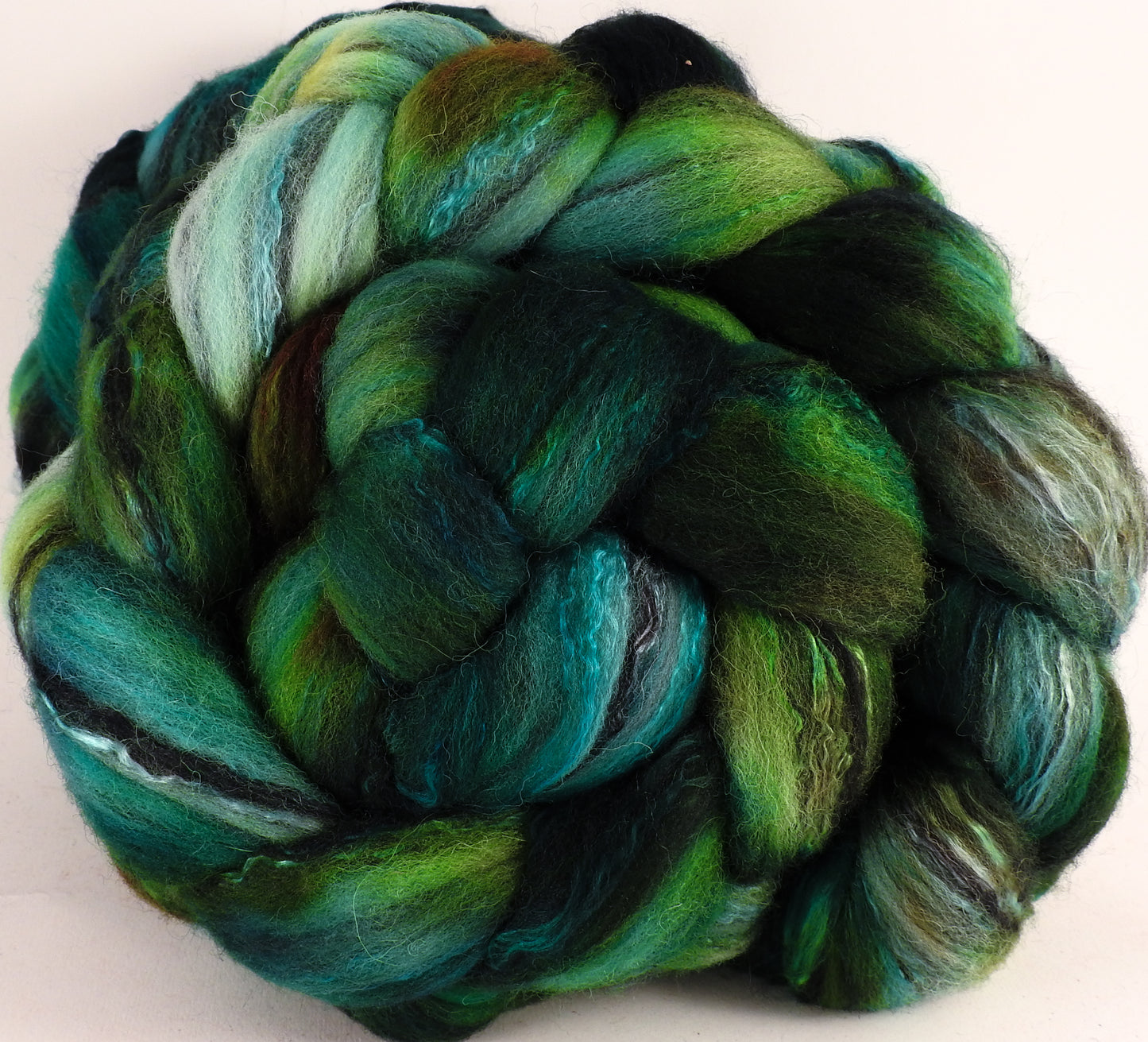 Batt in a Braid #30- Boxwood (5.4 oz.) - Charollais/ Rambouillet / Black tussah /Mulberry silk (40/40/10/10) - Inglenook Fibers