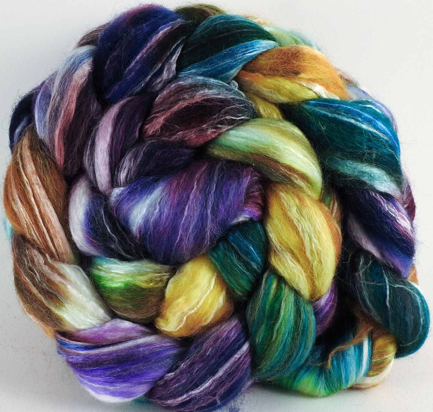 Batt in a Braid #45 - Rapunzel (5.3 oz.) - Corriedale/Mulberry Silk/Rose Fiber (60/20/20) - Inglenook Fibers
