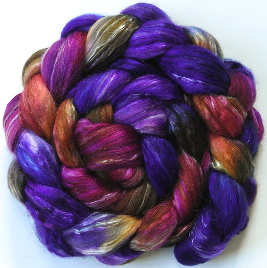 Esther (5.8 oz.)  -Batt in a Braid #31- Polwarth/ Mulberry Silk / Baby Alpaca / Rainbow Firestar/ Tencel( 40/25/15/10/10)