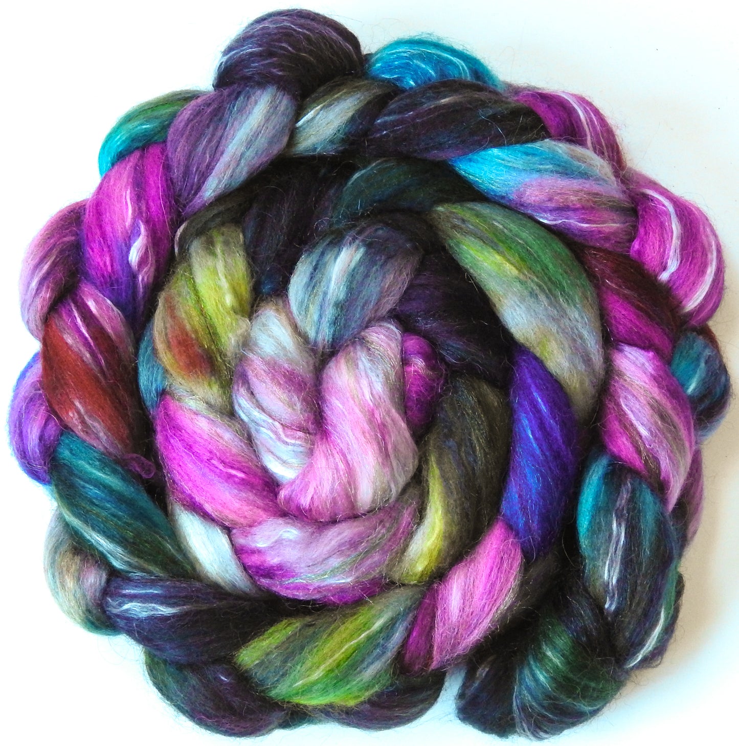 Retro - Batt in a Braid #31 - Polwarth/ Mulberry Silk / Baby Alpaca / Rainbow Firestar/ Tencel( 40/25/15/10/10)