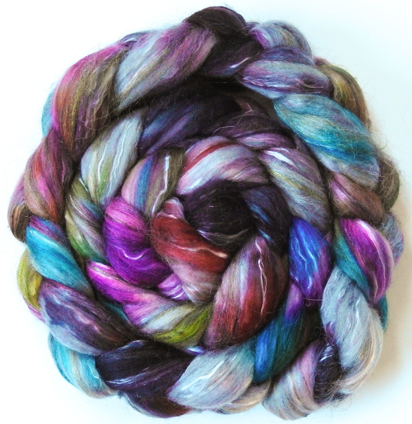 Retro - Batt in a Braid #31 - Polwarth/ Mulberry Silk / Baby Alpaca / Rainbow Firestar/ Tencel( 40/25/15/10/10)