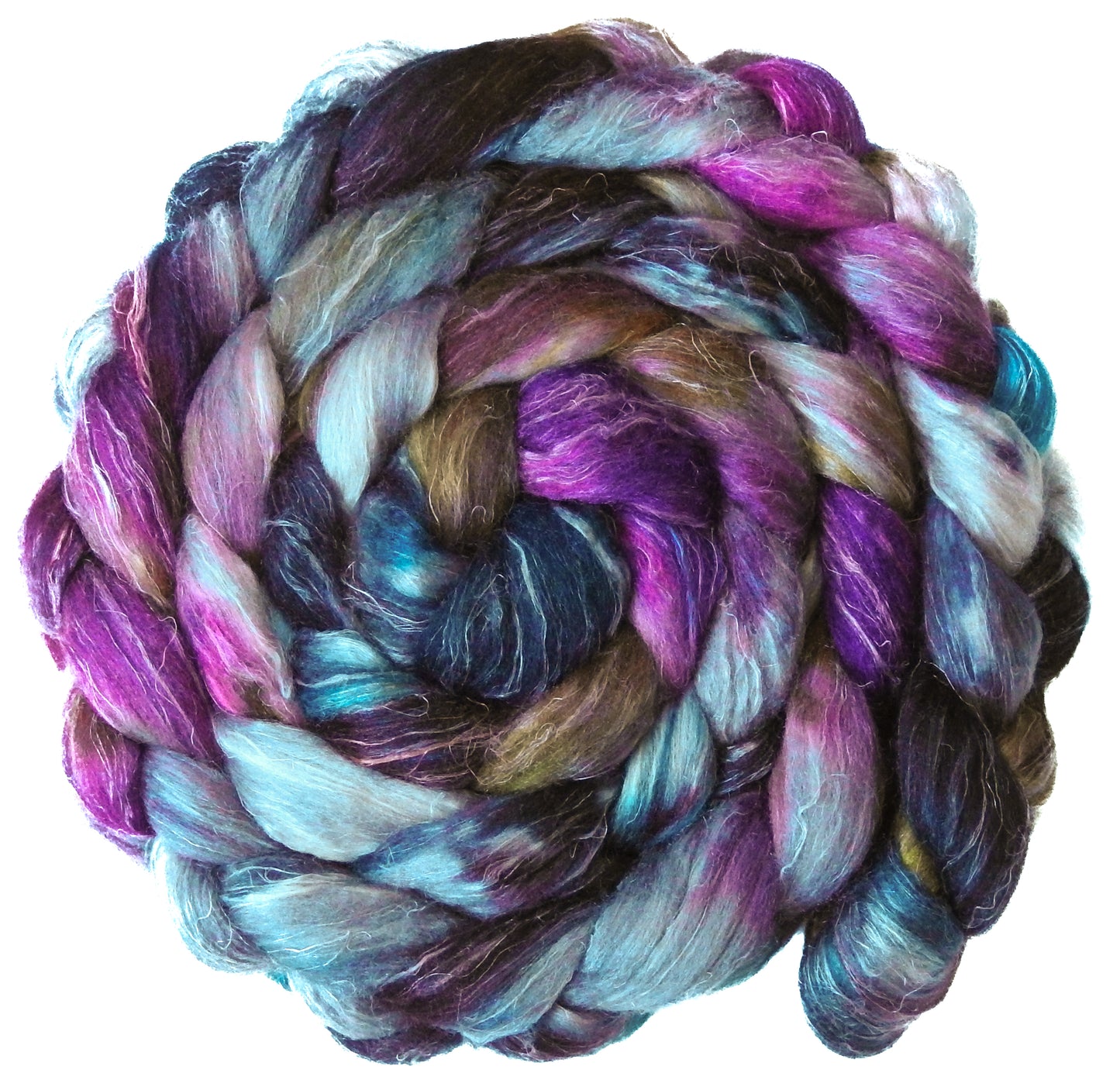 Retro (5.7 oz)- Batt in a Braid #3 - Polwarth/ Tussah Silk/ Flax (40/40/20)