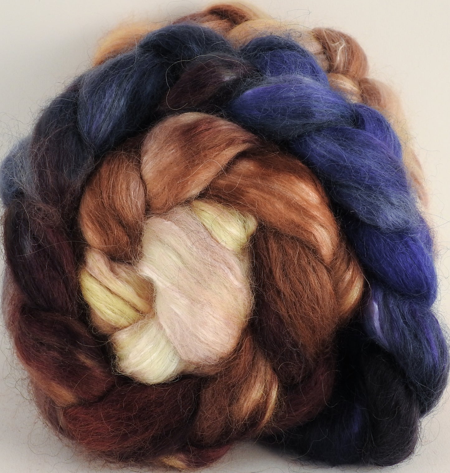 Hand-dyed wensleydale/ mulberry silk roving ( 65/35) - Kestrel - (5.2 oz.) - Inglenook Fibers