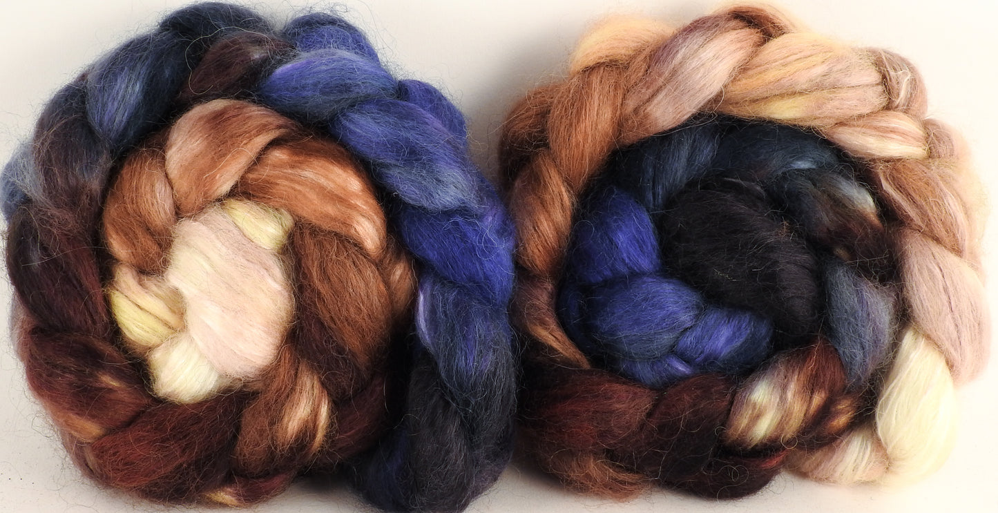 Hand-dyed wensleydale/ mulberry silk roving ( 65/35) - Kestrel - (5.2 oz.) - Inglenook Fibers