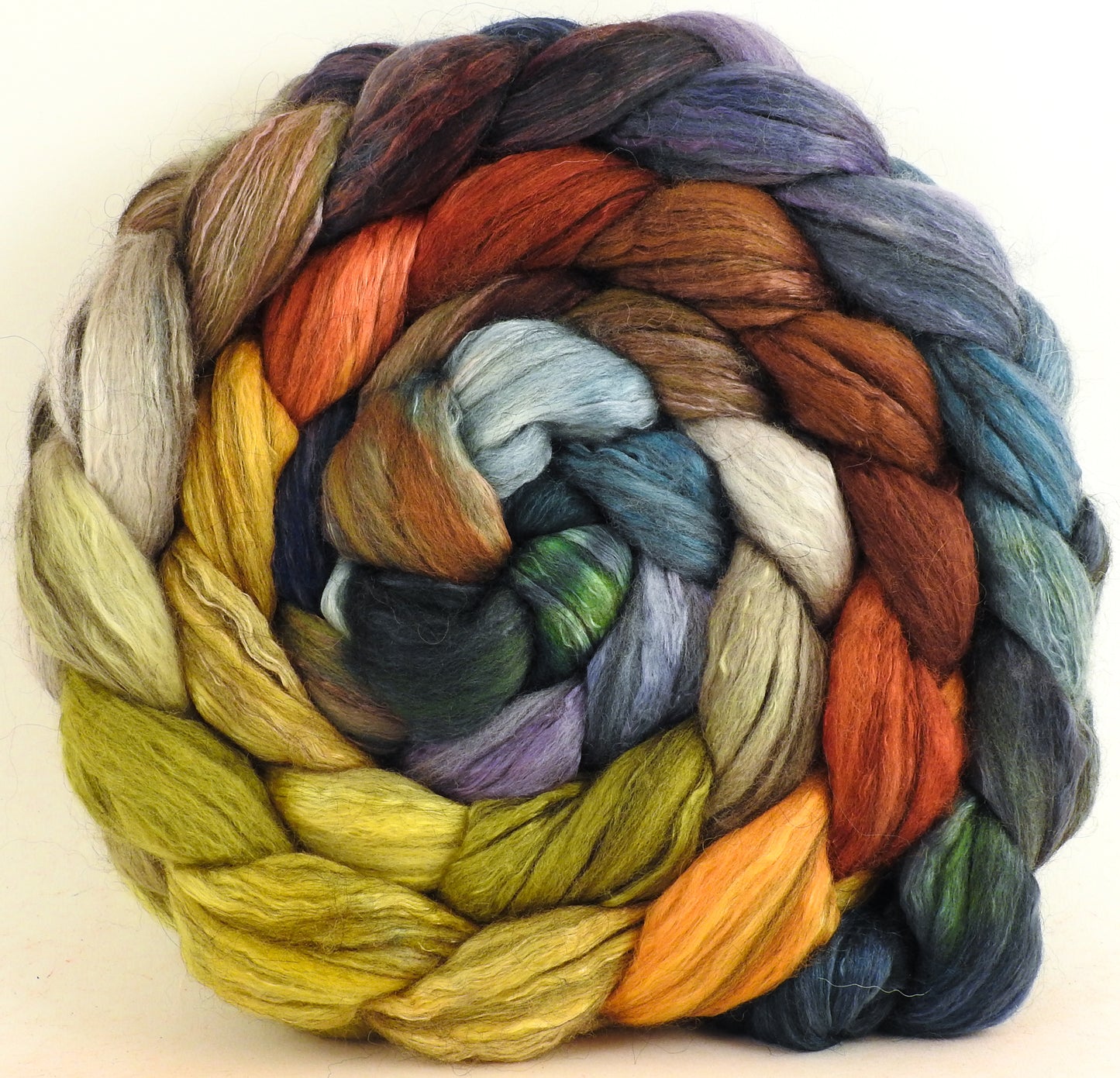 Golden Chain Tree (5.2 oz) - Batt in a Braid #9 - Superfine Merino/ Mulberry Silk / Black Alpaca (50/40/10)