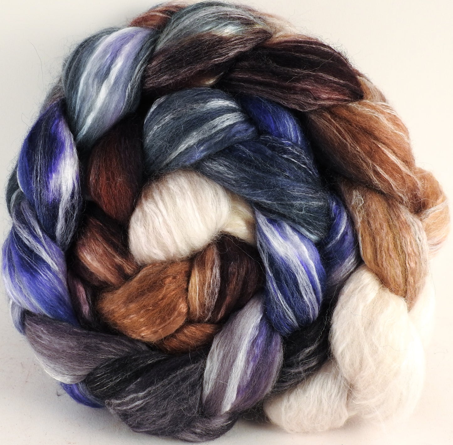 Batt in a Braid #45 - Kestrel (5.3 oz.) - Corriedale/Mulberry Silk/Rose Fiber (60/20/20) - Inglenook Fibers