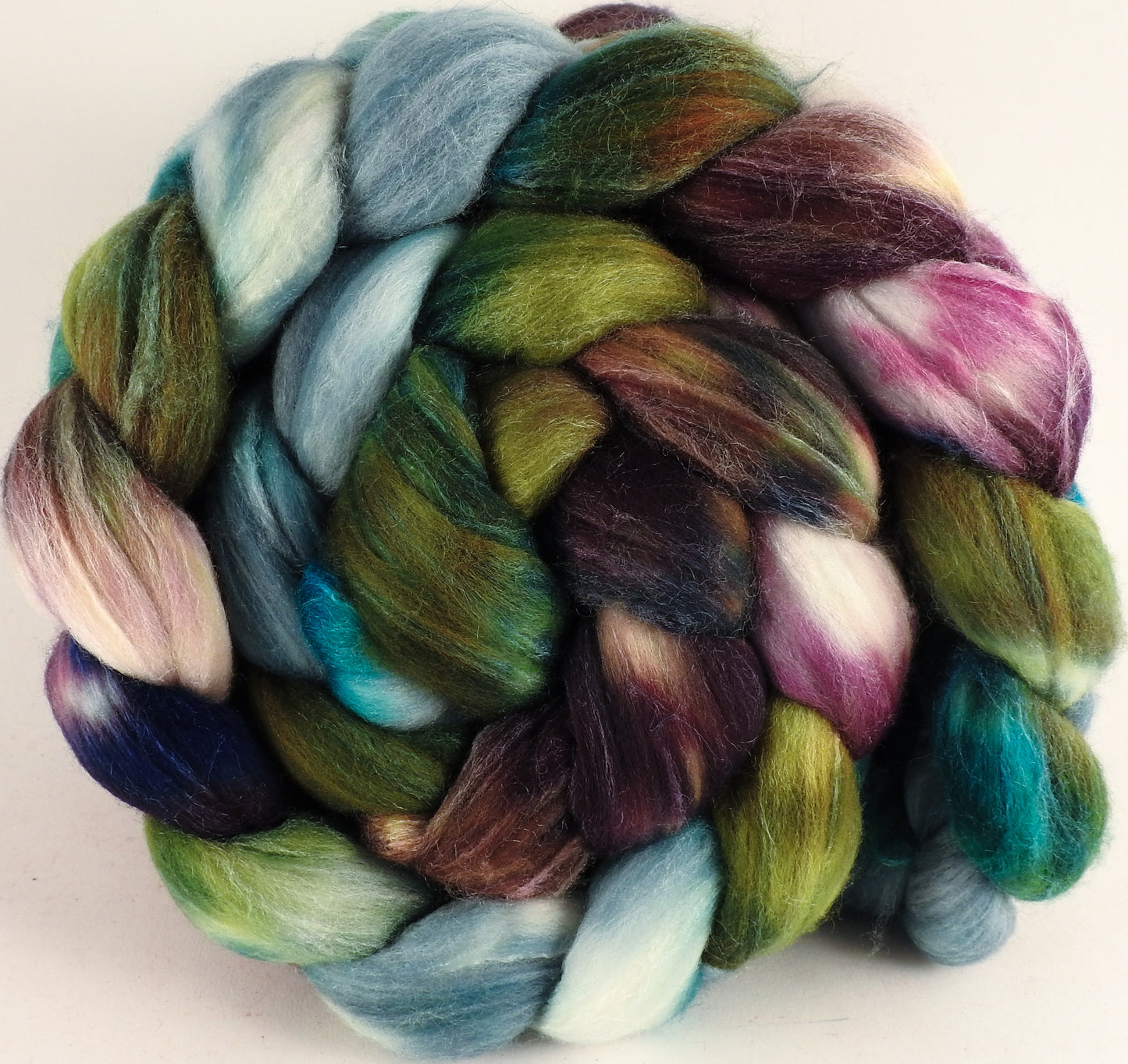 Batt in a Braid #35 - Bramble (5.1 oz.) - Sw Merino (18.5 mic) /Merino (18.5 mic) / Tussah Silk (40/40/20) - Inglenook Fibers