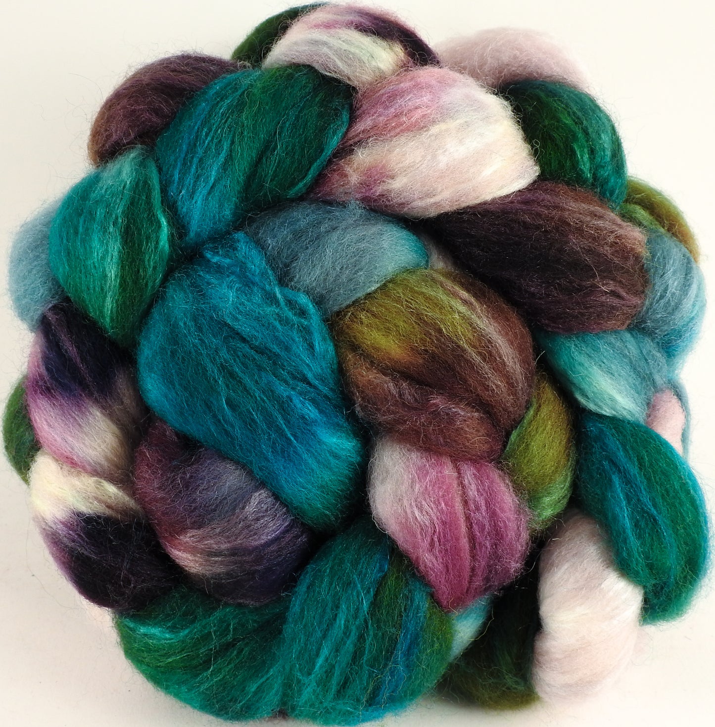Batt in a Braid #44- Bramble (5.2 oz) - Southdown/Tussah Silk/Kid Mohair (65/25/10) - Inglenook Fibers