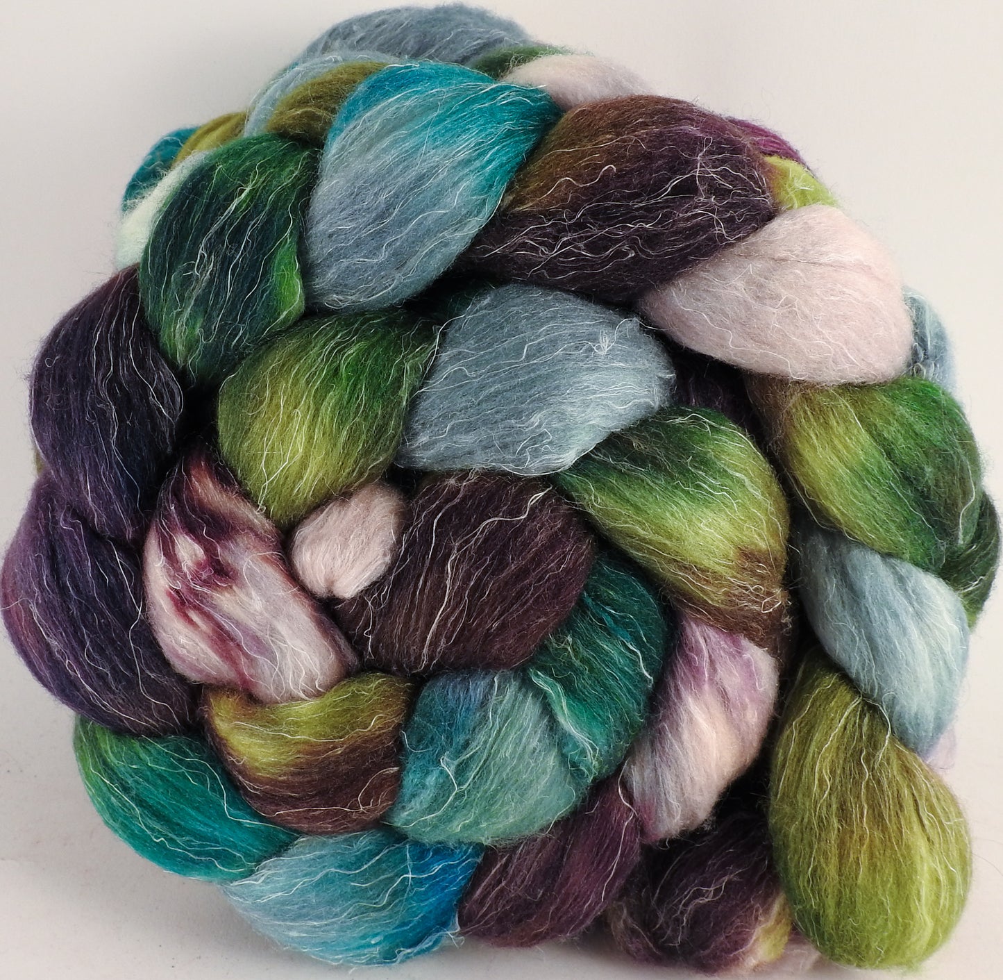 Batt in a Braid #29 - Bramble (5.2 oz.) - Rambouillet / Tussah / Flax (40/40/20) - Inglenook Fibers