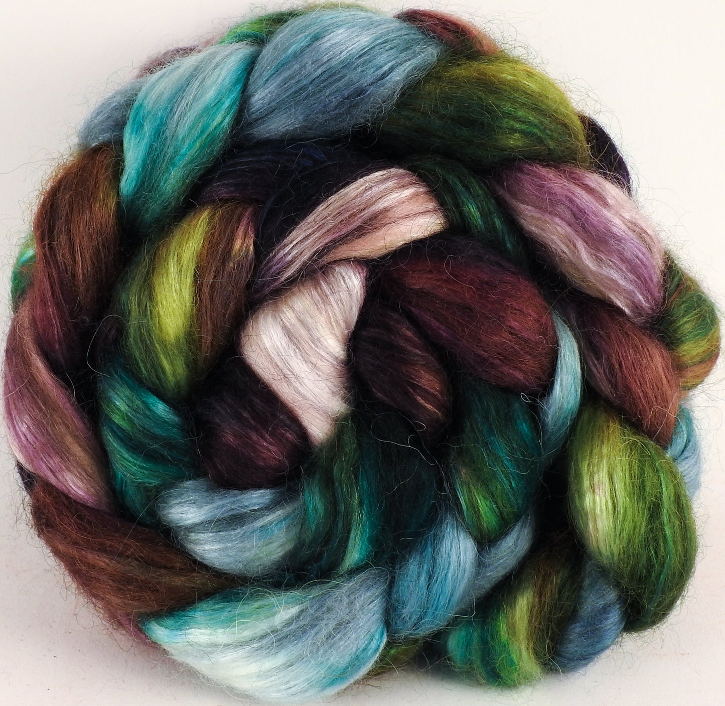 Hand-dyed wensleydale/ mulberry silk roving (65/35) -Bramble - (5.2 oz.) - Inglenook Fibers