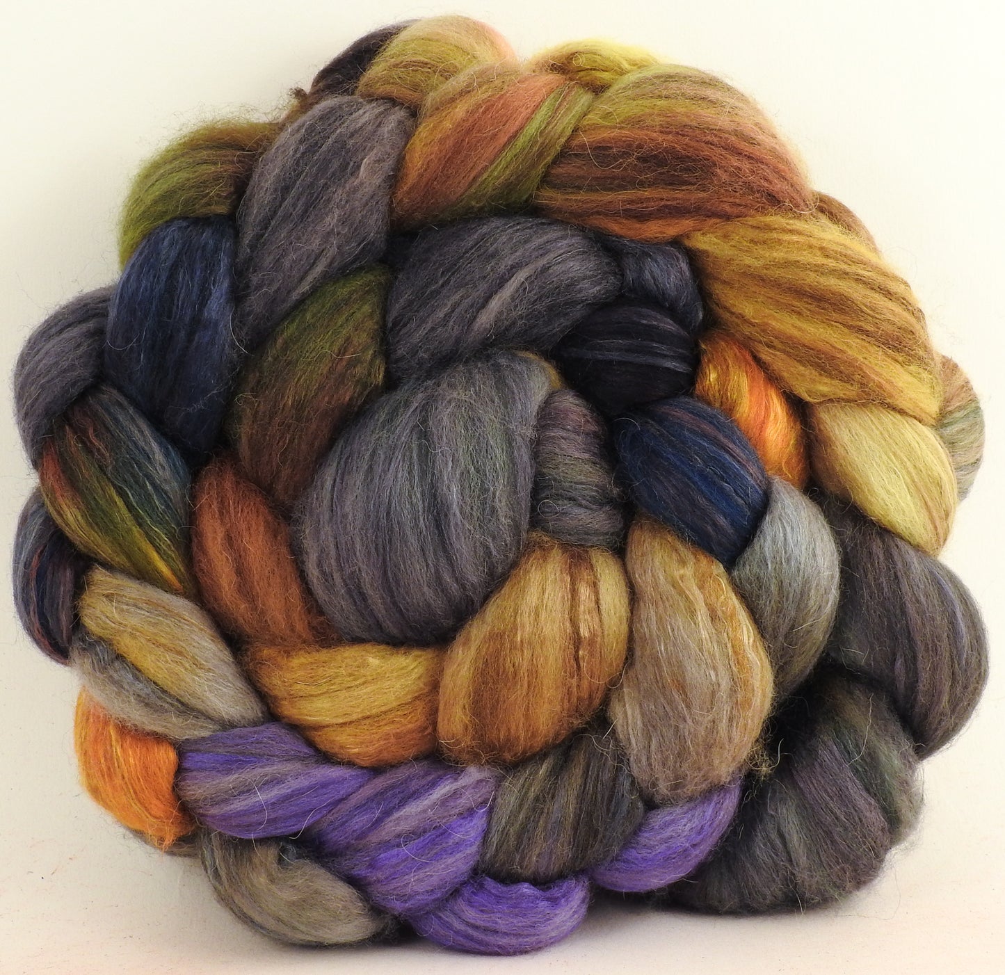 Cast Iron - Batt in a Braid #5- Merino/ Camel/ silk/ faux cashmere/ firestar (25/25/25/12/12)