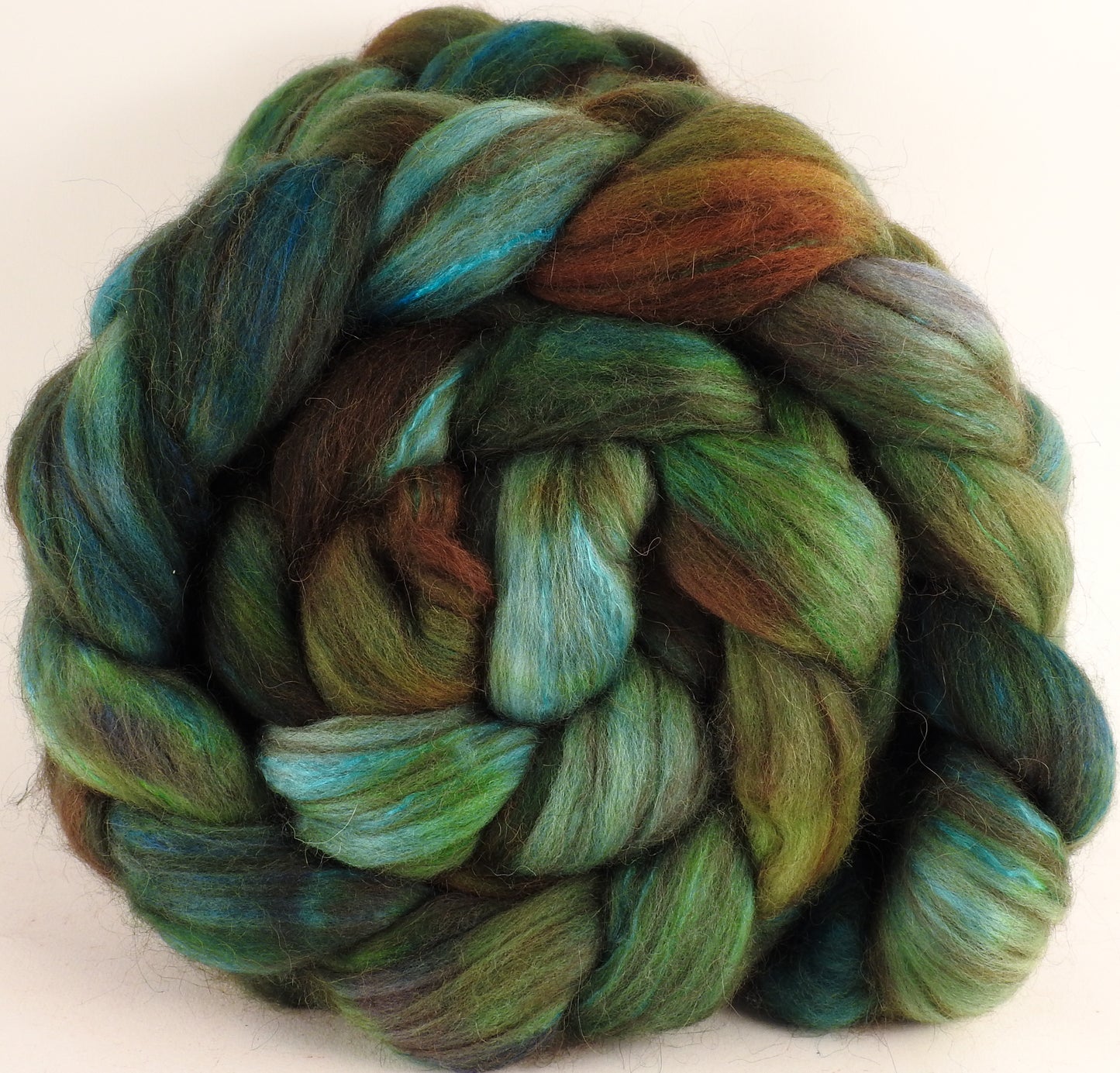 Hand dyed top for spinning - Patina (5.1 oz) - 18.5 mic merino/ camel/ brown alpaca/ mulberry silk/ (40/20/20/20) - Inglenook Fibers