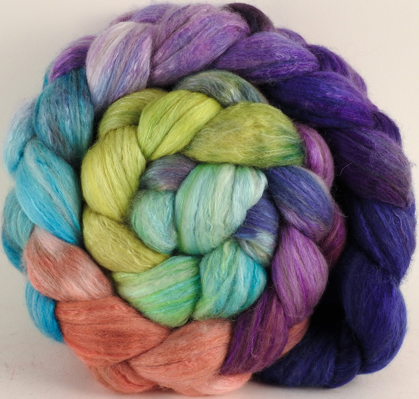 Batt in a Braid #5 - Sea Blooms -(5 oz.) Merino/ Camel/ silk/ faux cashmere/ firestar (25/25/25/12/12) - Inglenook Fibers