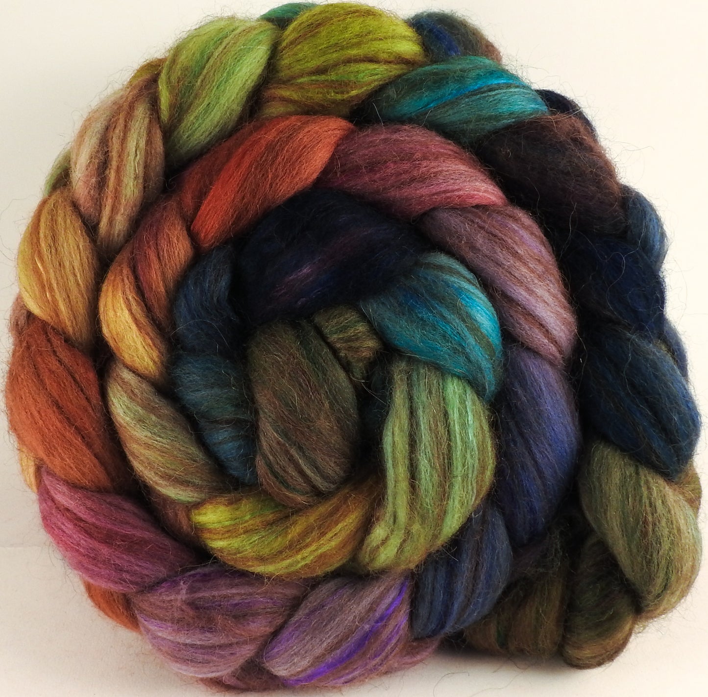 Hand dyed top for spinning - Hawaiian Shirt - (5.1 oz.) 18.5 mic merino/ camel/ brown alpaca/ mulberry silk/ (40/20/20/20) - Inglenook Fibers