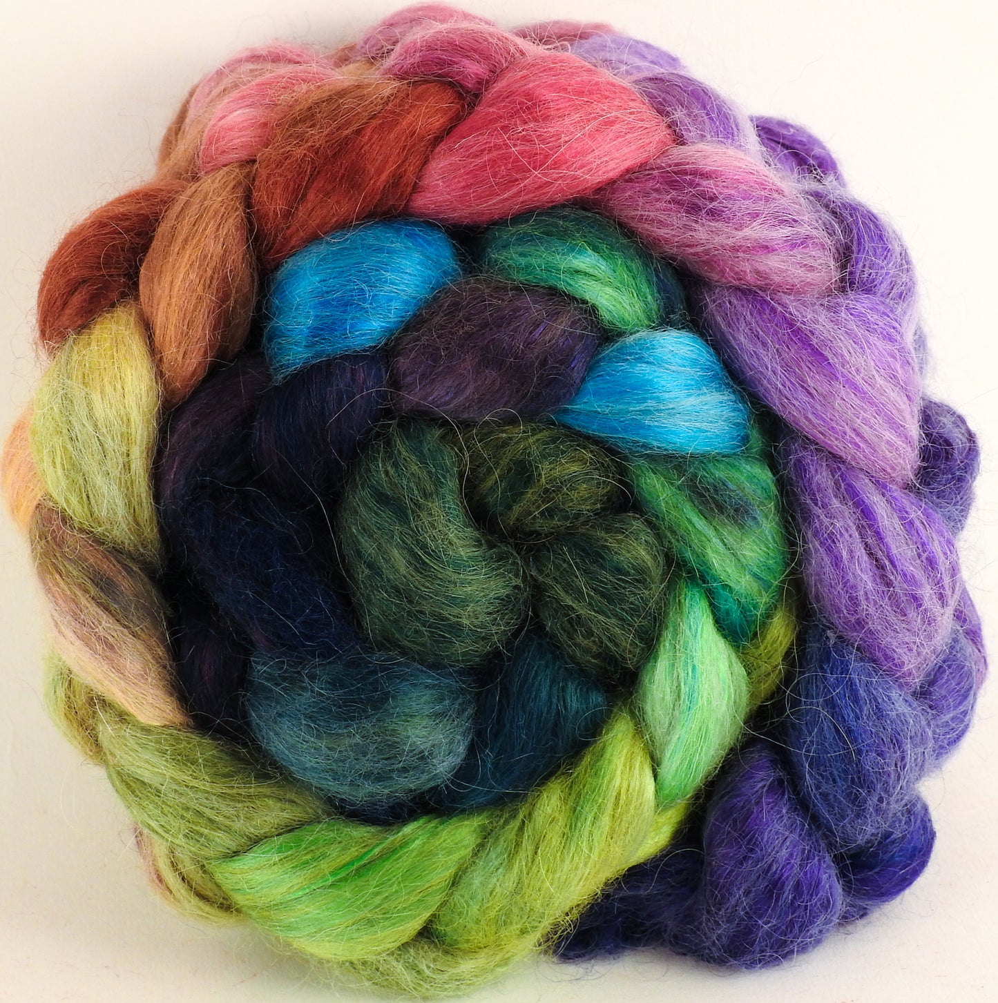 Hand-dyed wensleydale/ mulberry silk roving ( 65/35) - Hawaiian Shirt - (5.2 oz.) - Inglenook Fibers