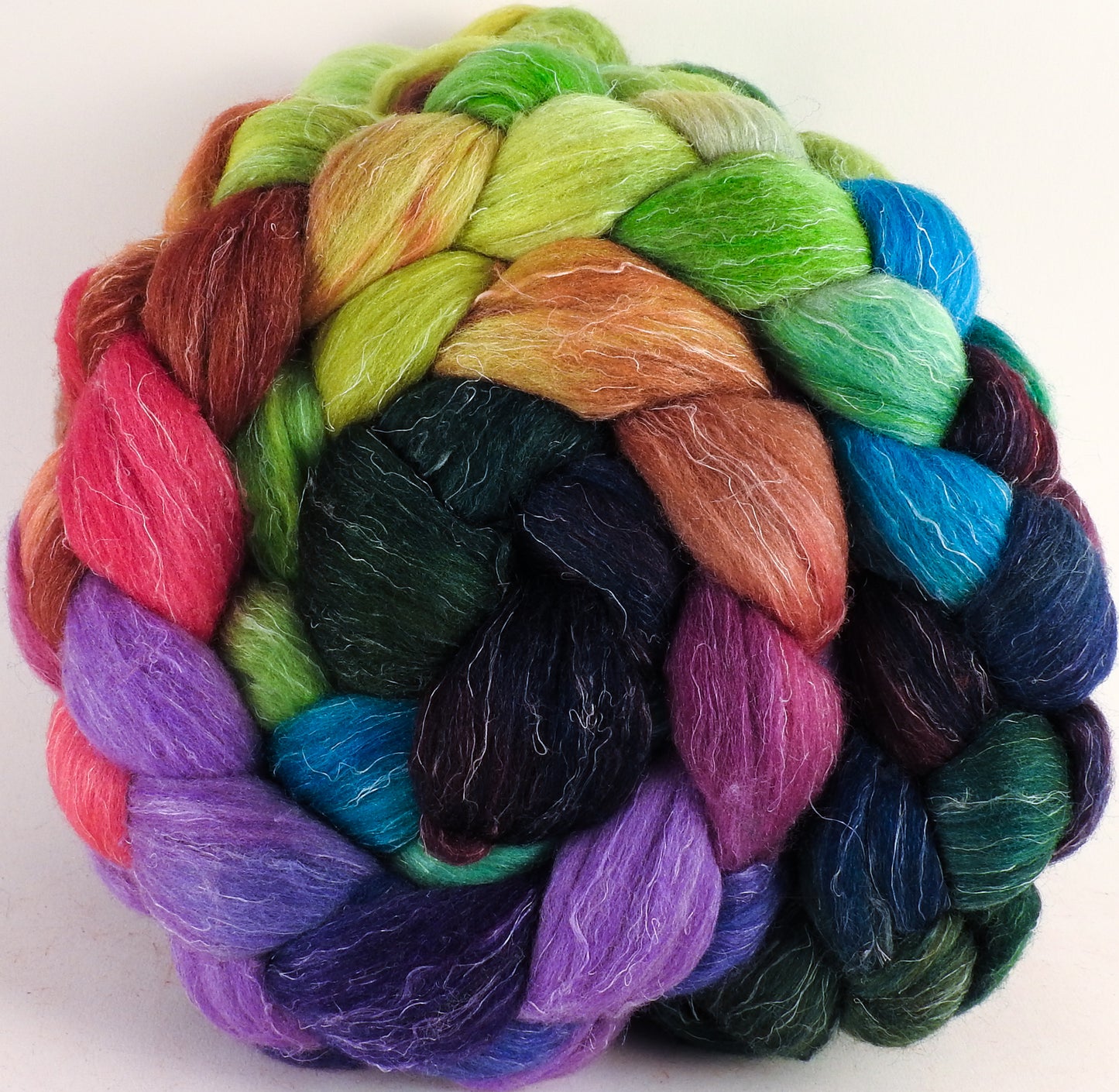 Batt in a Braid #29 - Hawaiian Shirt -(5.1 oz.) Rambouillet / Tussah / Flax (40/40/20) - Inglenook Fibers