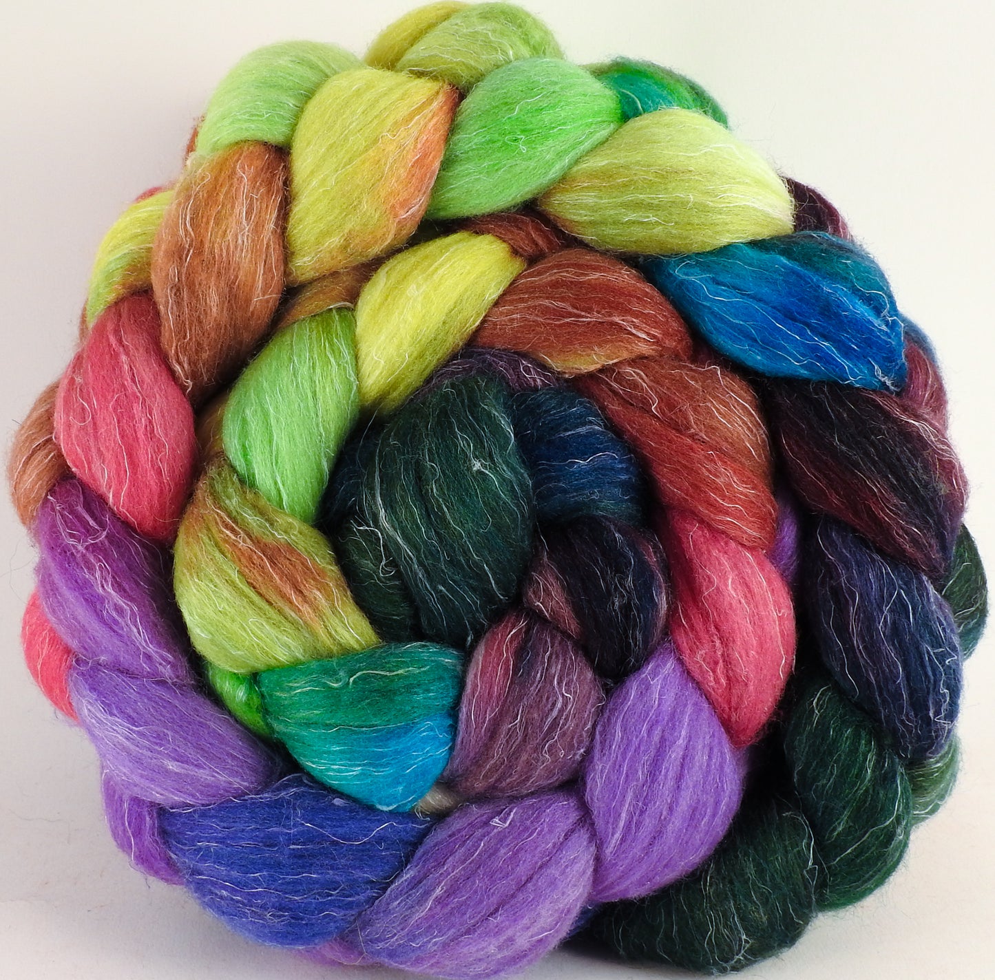 Batt in a Braid #29 - Hawaiian Shirt -(5.1 oz.) Rambouillet / Tussah / Flax (40/40/20) - Inglenook Fibers