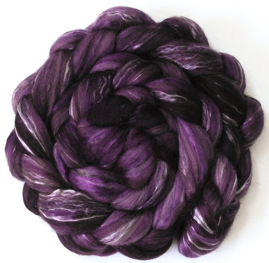 Elderberry (5.7 oz) - Batt in a Braid #31 - Polwarth/ Mulberry Silk / Baby Alpaca / Rainbow Firestar/ Tencel( 40/25/15/10/10)