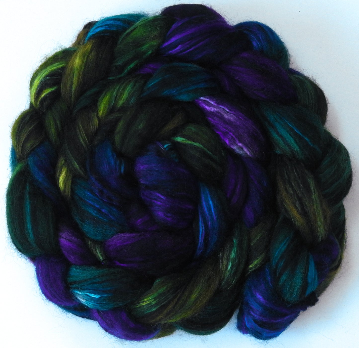 Dragonfly (5.3 oz) - Batt in a Braid #55- Shetland/ Mulberry Silk/ Black Bamboo (50/25/25)