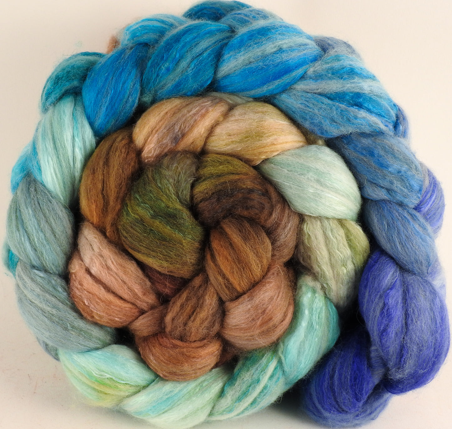 Batt in a Braid #5 - Barefoot -(5.2 oz.) Merino/ Camel/ silk/ faux cashmere/ firestar (25/25/25/12/12) - Inglenook Fibers