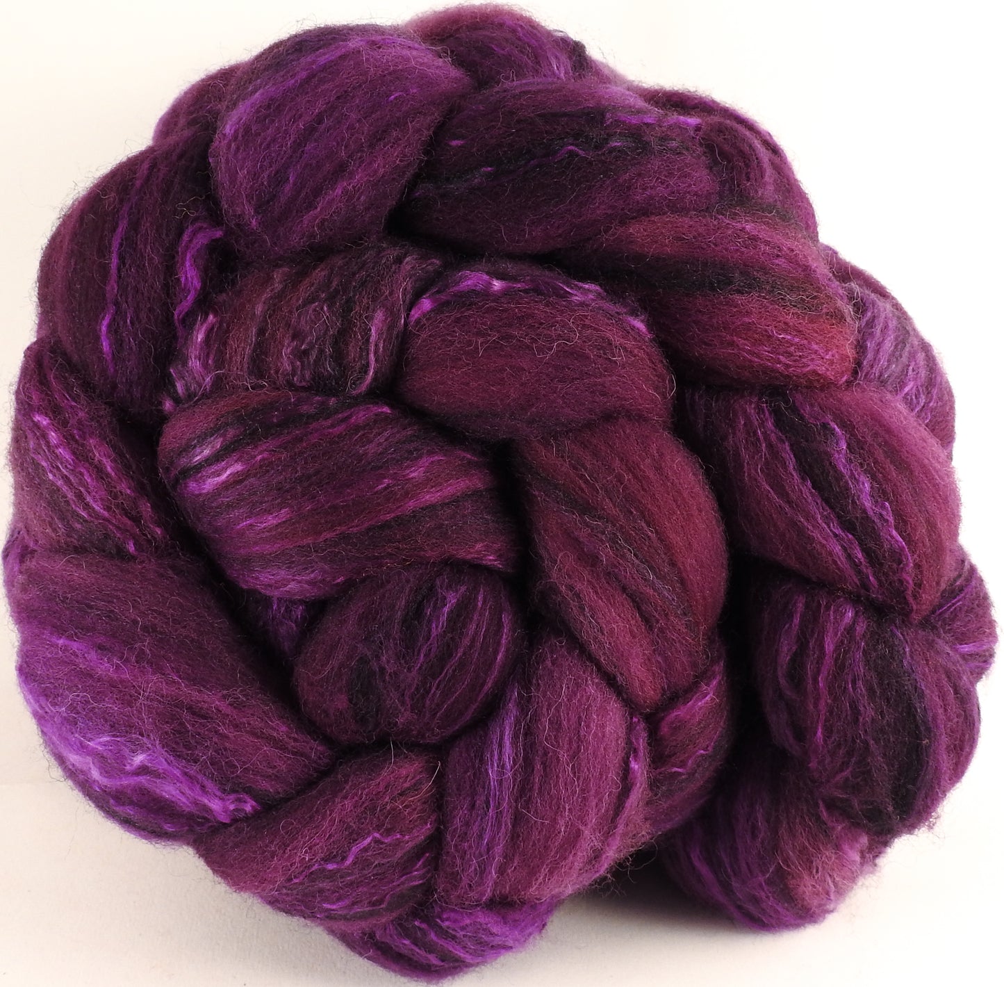 Batt in a Braid #30- Jam Lover (5.2 oz.) - Charollais/ Rambouillet / Black tussah /Mulberry silk (40/40/10/10) - Inglenook Fibers