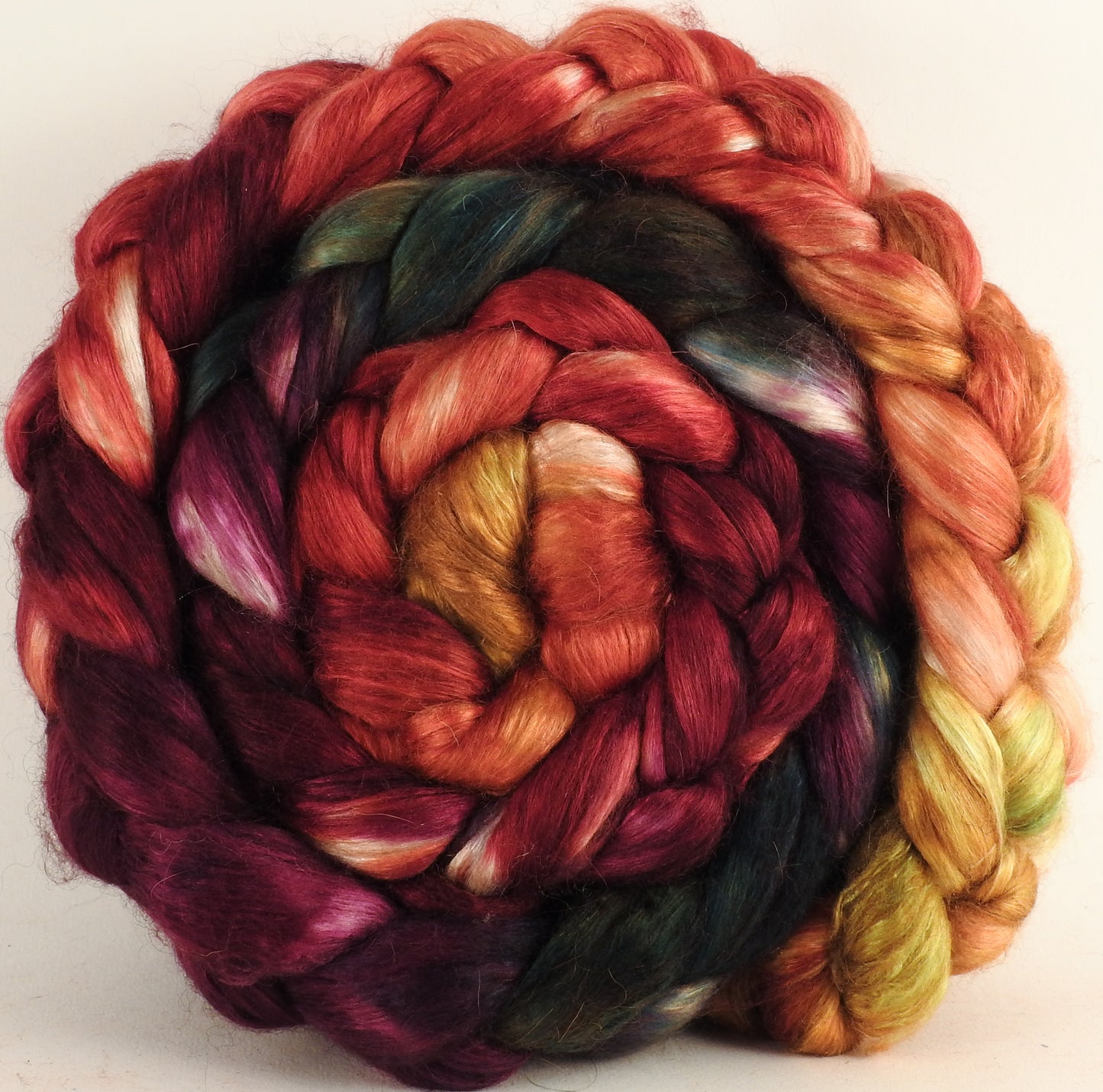 Baby camel/ tussah silk top (50/50) - Cherry Medley - Inglenook Fibers