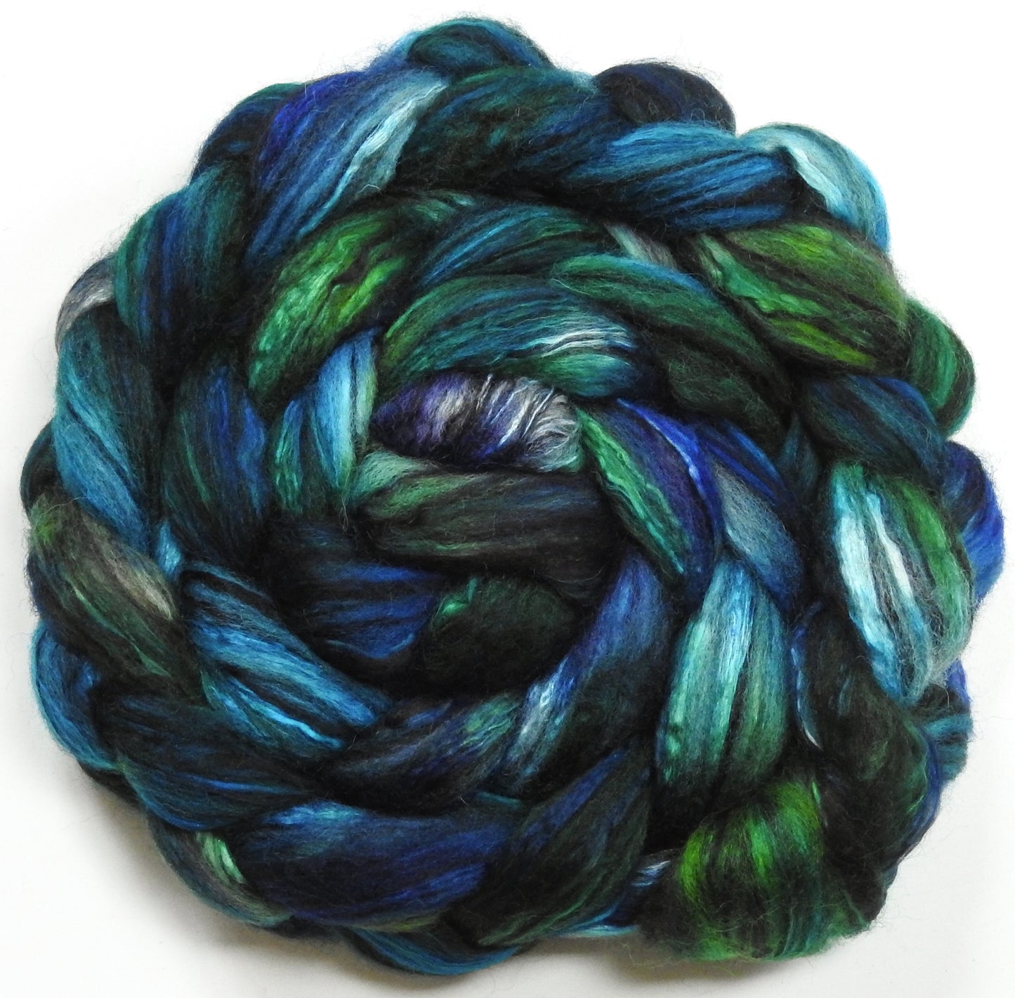 Diver (5.5 oz) - Batt in a Braid #55- Shetland/ Mulberry Silk/ Black Bamboo (50/25/25)