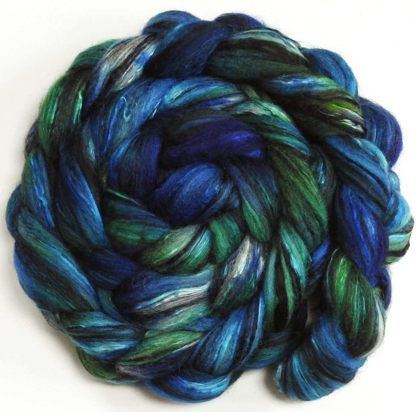 Diver (5.5 oz) - Batt in a Braid #55- Shetland/ Mulberry Silk/ Black Bamboo (50/25/25)