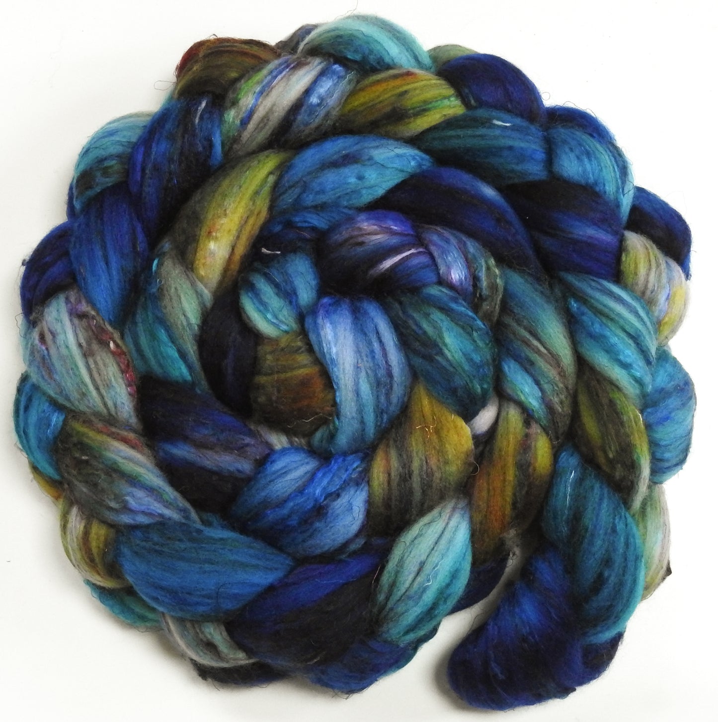 Submarine (5.7 oz) - Batt in a Braid #39  - Falkland Merino/ Mulberry Silk / Sari Silk (50/25/25)