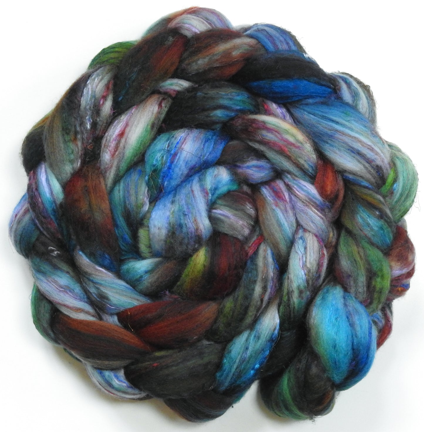 Memory Like a Goldfish (5.7 oz) - Batt in a Braid #39  - Falkland Merino/ Mulberry Silk / Sari Silk (50/25/25)