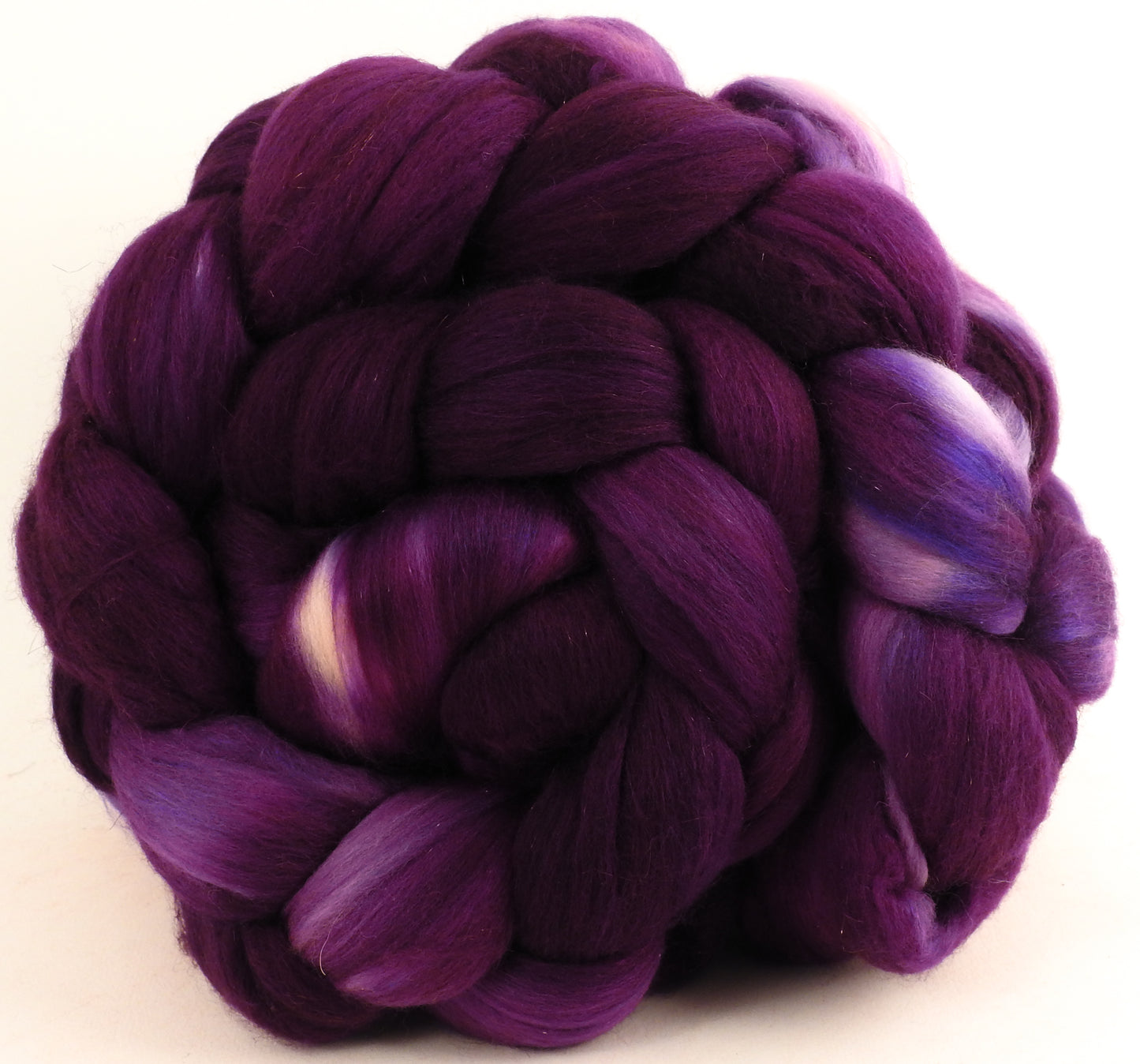 Aubergine (5.4 oz) - Batt in a Braid #48 -Superfine Merino/ Mulberry silk/ Camel/ Gold Stellina (55/25/15/5)